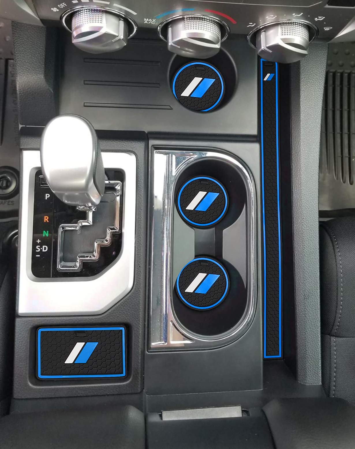 Premium Anti-Dust Car Mats for Toyota Tundra TRD Pro 2014-2021 | Custom Interior Cup Holder Inserts & Center Console Door Liners (23pcs Set, Blue Trim) - Perfect for Bucket Seats & Crewmax Models | Keep Your Truck Clean & Stylish for Daily Commutes & Road Trips