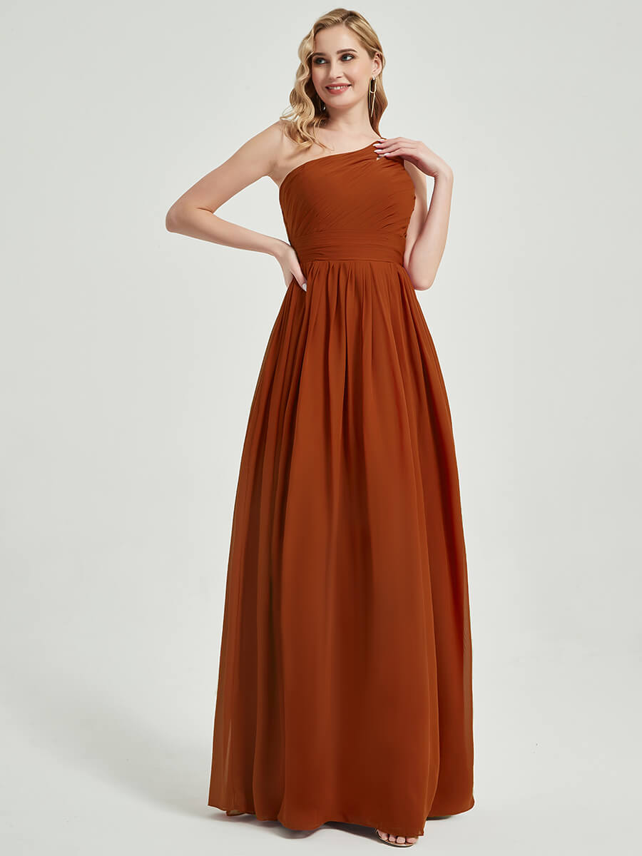Elegant Burgundy One Shoulder A-Line Floor Length Chiffon Bridesmaid Dress for Weddings & Formal Events - Perfect for Evening Galas, Proms & Special Occasions