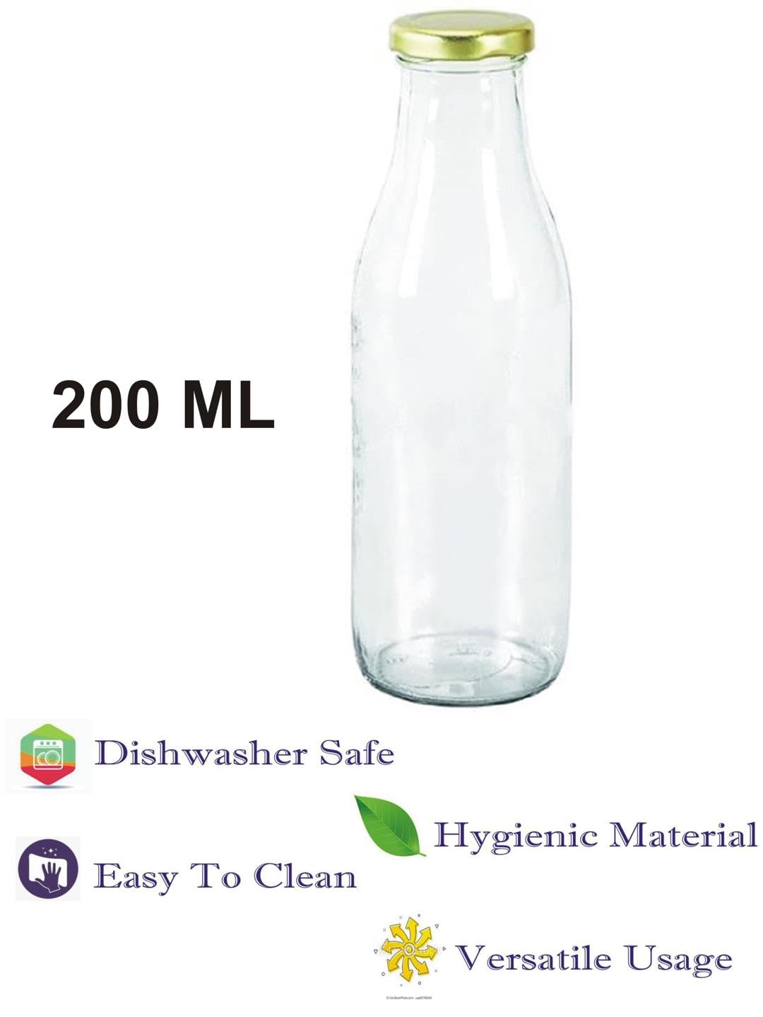Premium 200ml Glass Storage Bottle with Airtight Metal Lid - Food Grade, BPA-Free, Odor & Stain Resistant for Water, Milk, Juice & More (5.5 x 5.5 x 17cm) - Perfect for Kitchen, Office, Picnics & Meal Prep