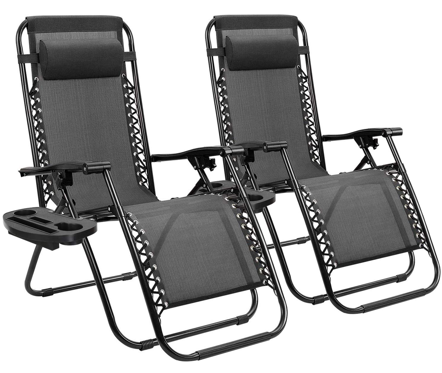Homall Zero Gravity Reclining Lounge Chair - Patio, Lawn, Poolside & Beach Folding Outdoor Chair with Pillows - Set of 2 Dark Black for Relaxing in Backyard, Camping or Sunbathing
