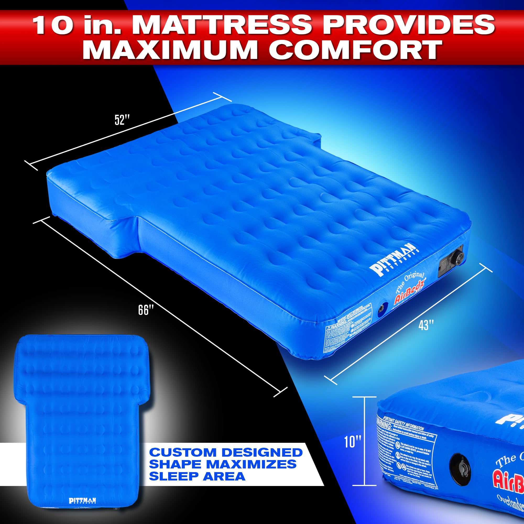 Premium Pittman Airbedz - Jeep & SUV Air Mattress with Built-in Pump - Low Odor Fabric Shell Design (66