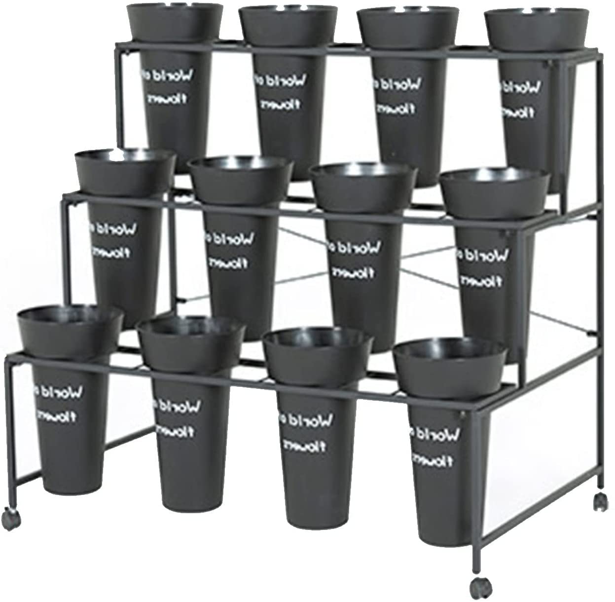 12-Tier Flower Display Stand with Pots - Outdoor Florist Stand for Balcony, Garden, Wedding, Celebration - Durable Black Plant Rack for Supermarkets, Events & Garage Forecourts - Perfect for Floral Arrangements & Shop Displays