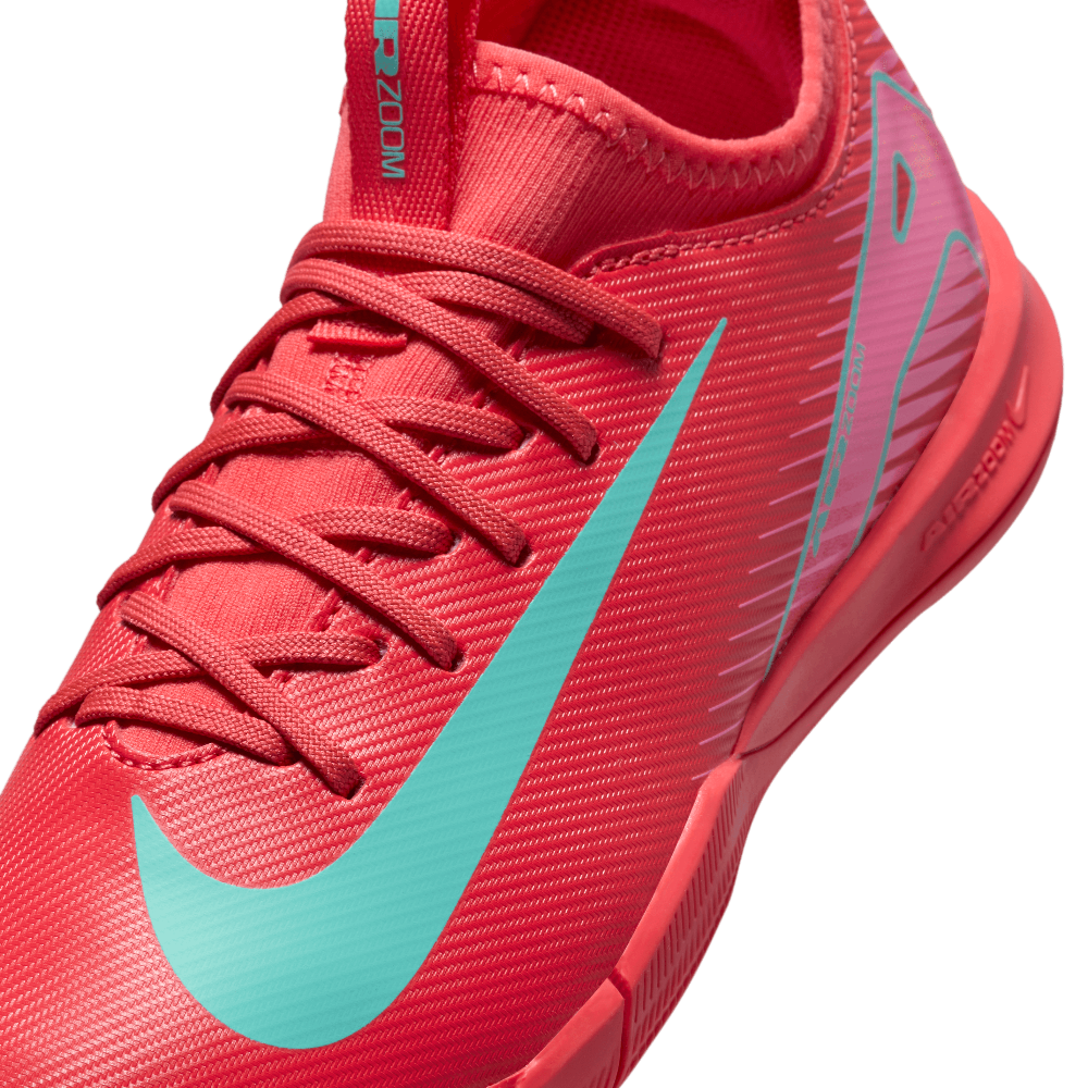 Nike Jr. Mercurial Vapor 16 Academy IC Indoor Soccer Shoes for Kids - Ember Glow/Aurora Green - Lightweight Football Cleats for Youth Indoor Training & Games