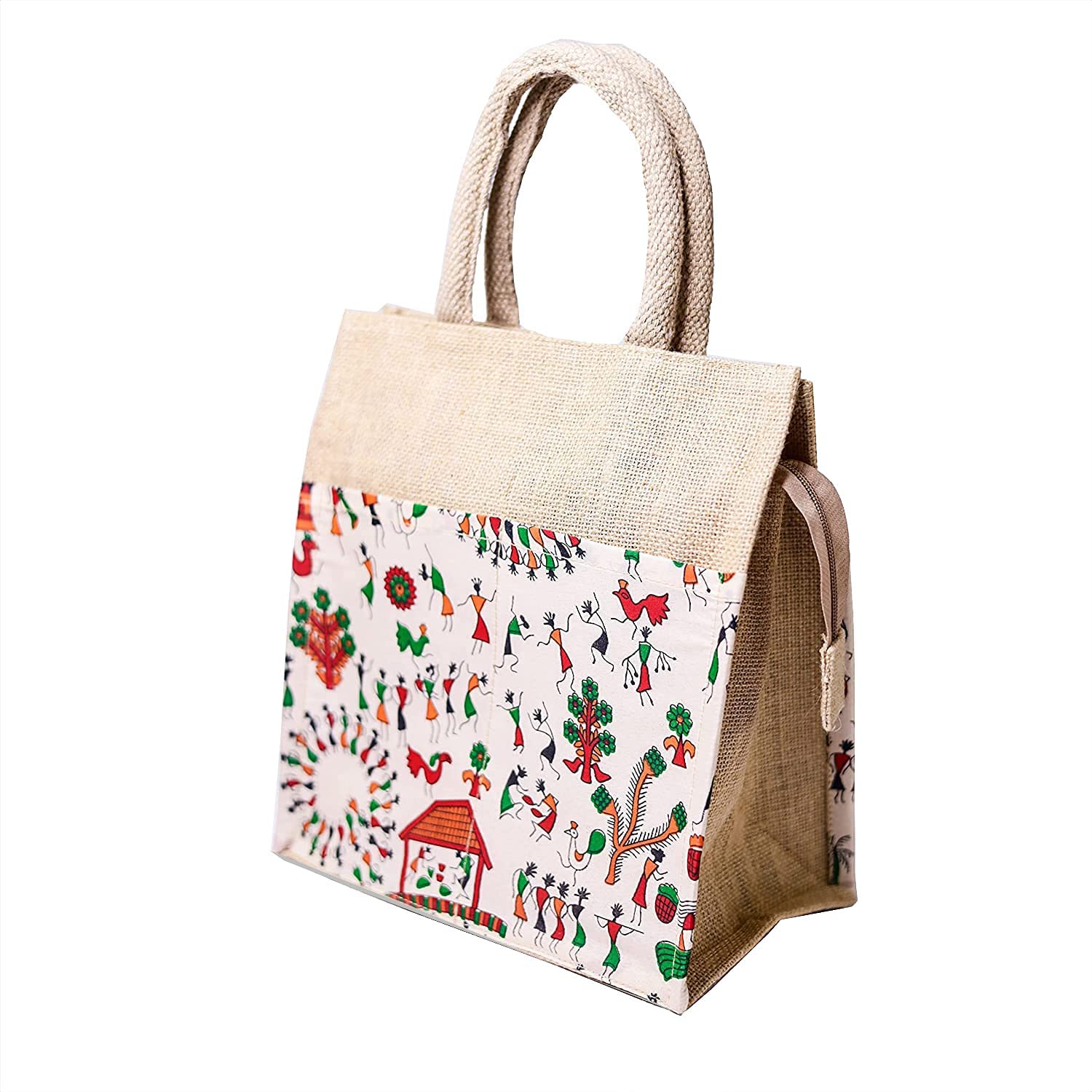 Royal Printed Jute Fabric Bags - Eco-Friendly Grocery & Shopping Tote with Reinforced Zipper Handle for Men & Women - Perfect for Farmers Market, Beach Trips and Sustainable Lifestyle