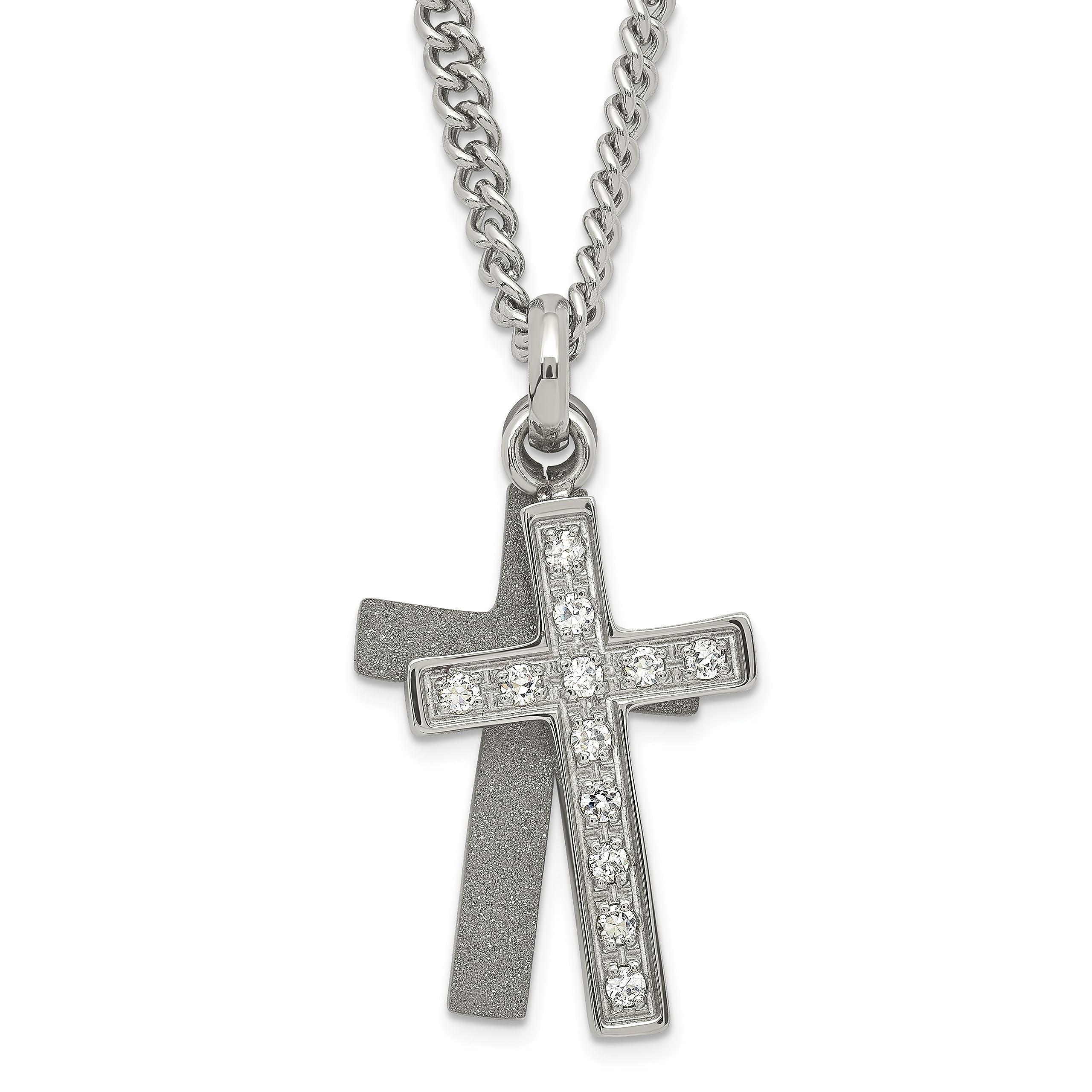 Stainless Steel Laser-Cut CZ Cross Pendant Necklace for Women - Elegant Religious Jewelry Gift for Baptism, Confirmation & Everyday Wear