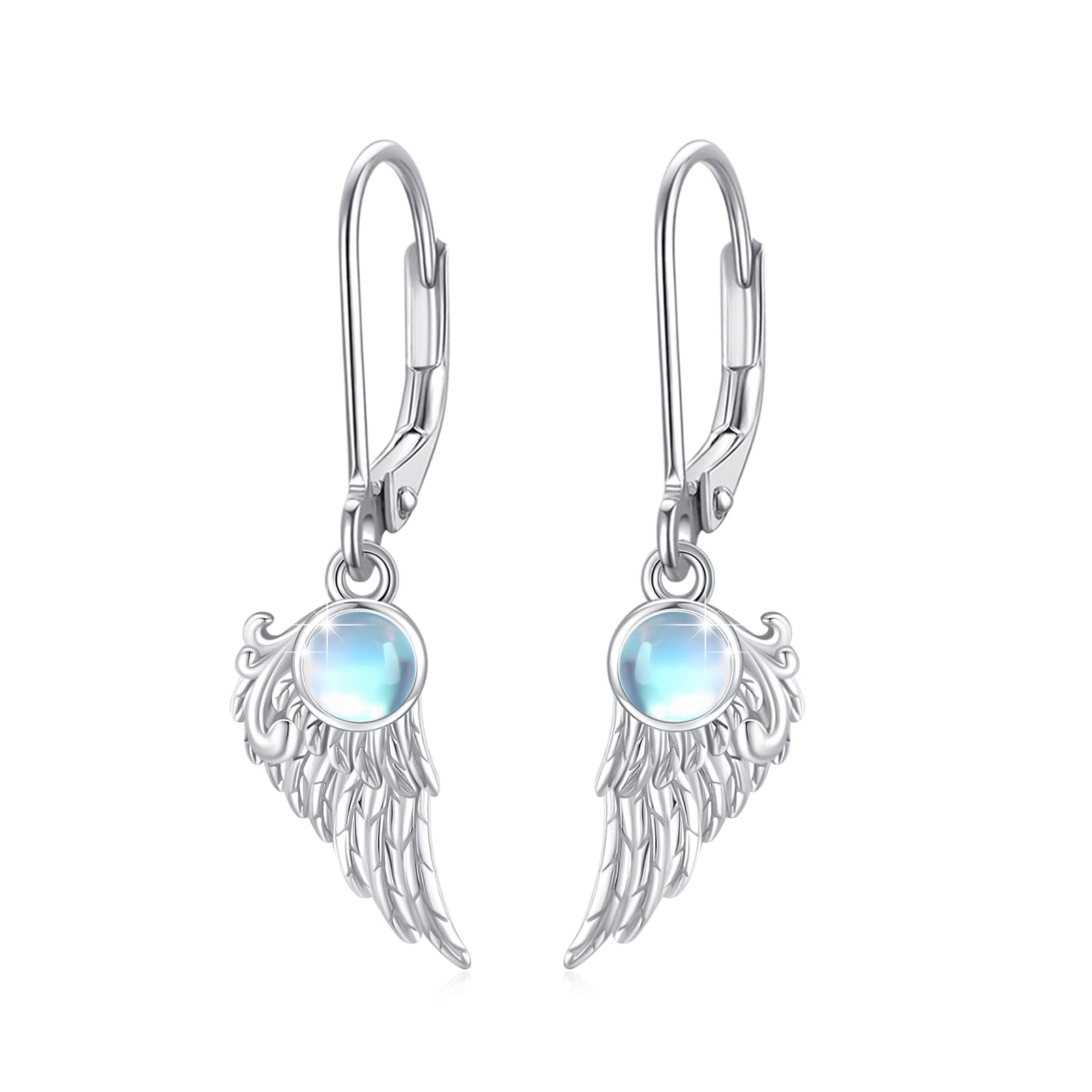 925 Sterling Silver Angel Wing Feather Earrings for Women - Hypoallergenic Moonstone Dangle Drop Earrings with Hook | Sensitive Ear Safe Jewelry Gift for Girls & Women | Perfect for Weddings, Parties & Everyday Wear
