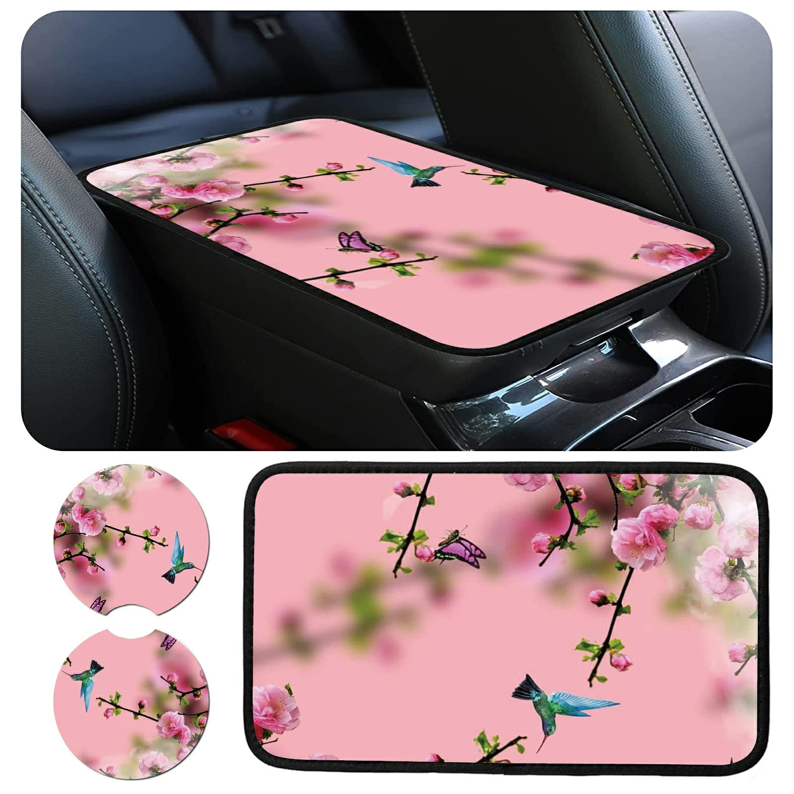 Universal Soft Car Armrest Box Cover with 2 Coasters - 12.6