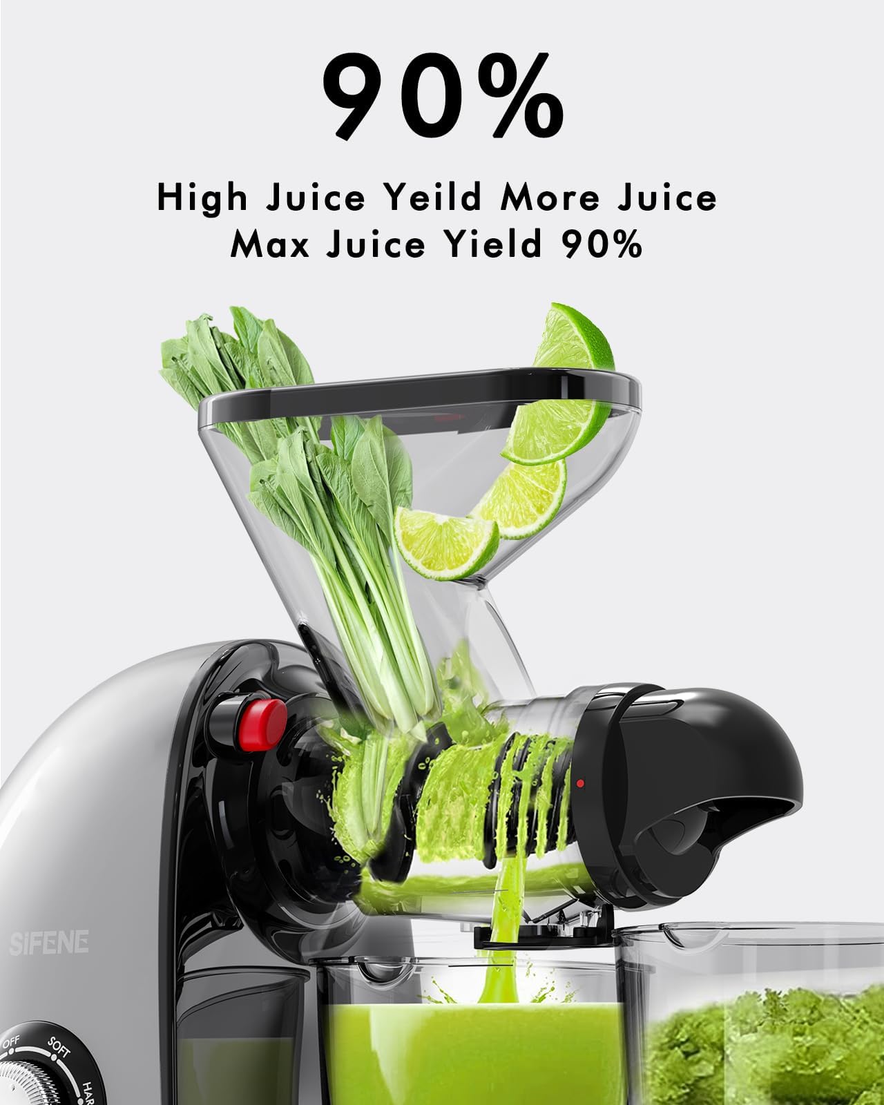 SiFENE Slow Masticating Juicer - Cold Press Fruit & Vegetable Juicer with Dual Mouth, High Juice Yield, Quiet Motor & Anti-Clog System, Easy to Clean, BPA-Free (Gray) - Perfect for Healthy Juicing at Home, Office, or Gym