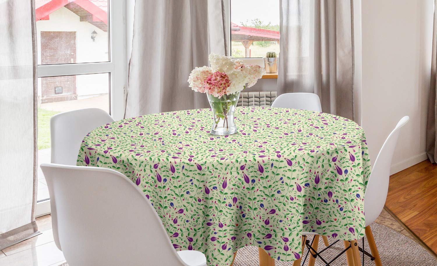 Ambesonne Floral Round Tablecloth 60