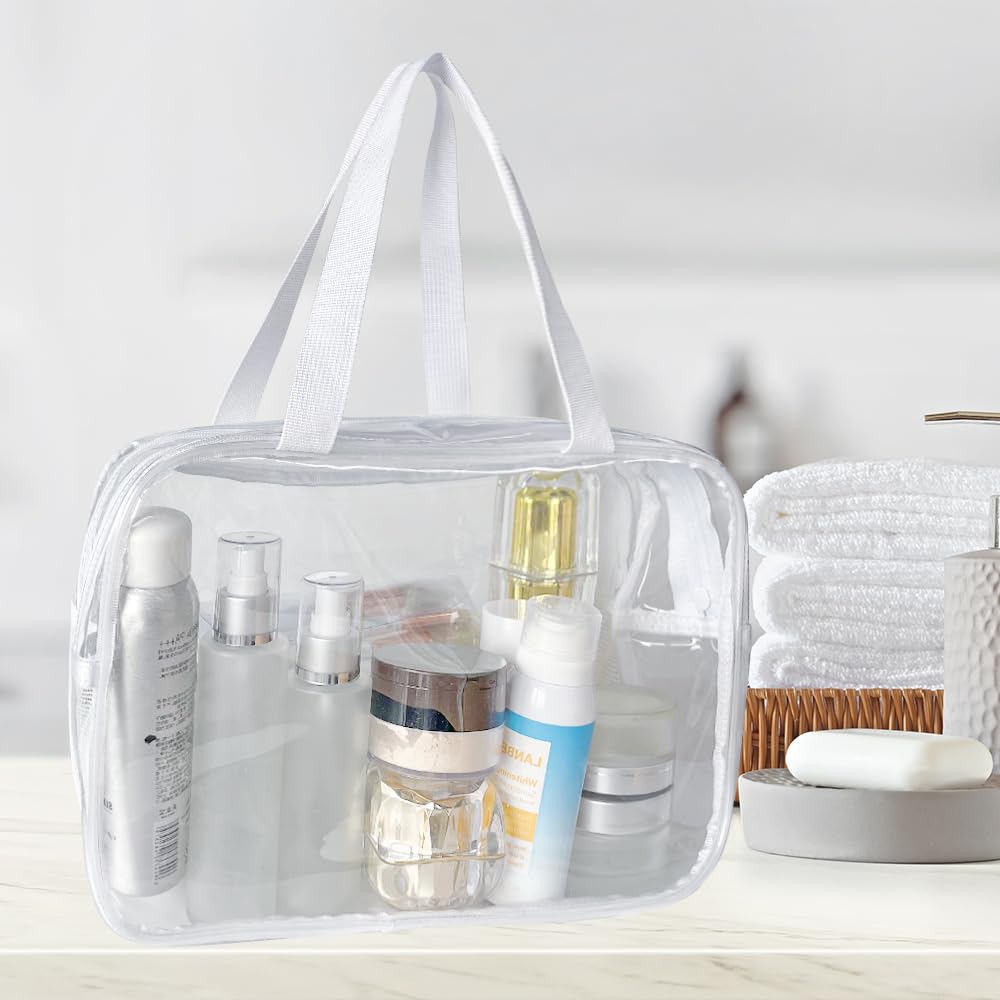ONEART Clear PVC Makeup Bag for Women - Waterproof Cosmetic Organizer, Travel Toiletry Storage Case, Transparent Beauty Wash Bag (White) - Perfect for Travel, Gym, and Daily Beauty Essentials
