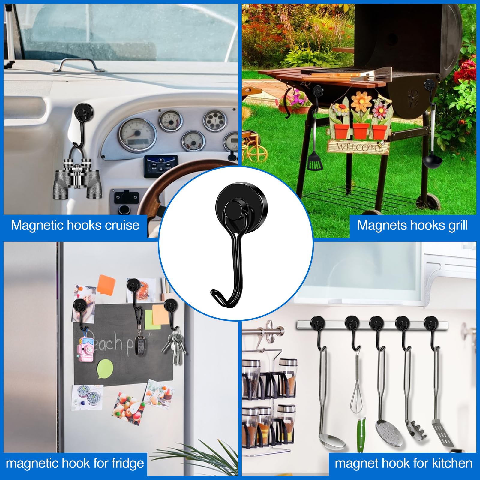 LOVIMAG Magnetic Hooks 3-Pack - Heavy Duty for Garage, Fridge & Travel