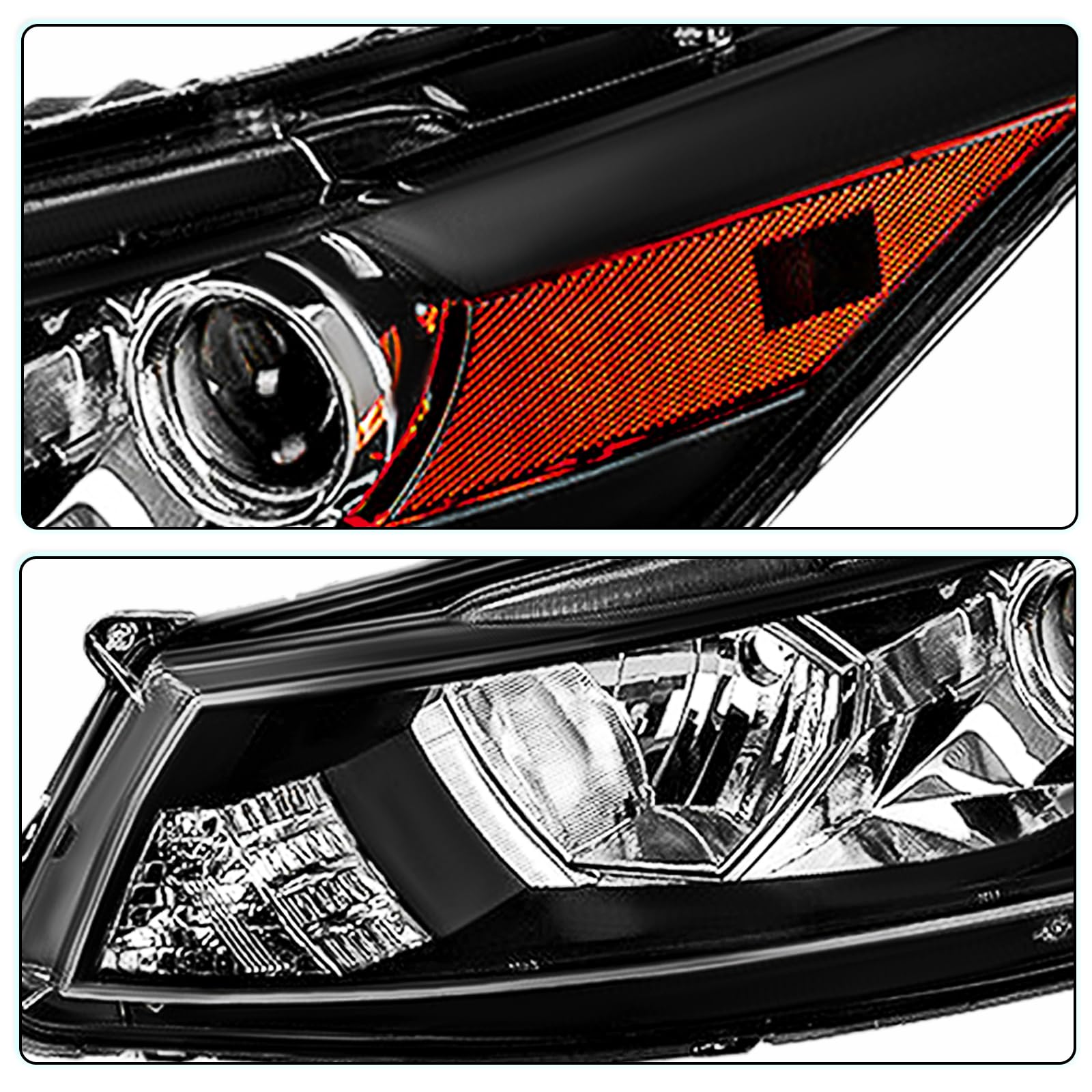 Honda Accord 2008-2012 Coupe Headlight Assembly Pair with Bulbs - OEM Style Projector Headlamps (Black Housing & Amber Reflector) - Perfect for Night Driving & Car Upgrades