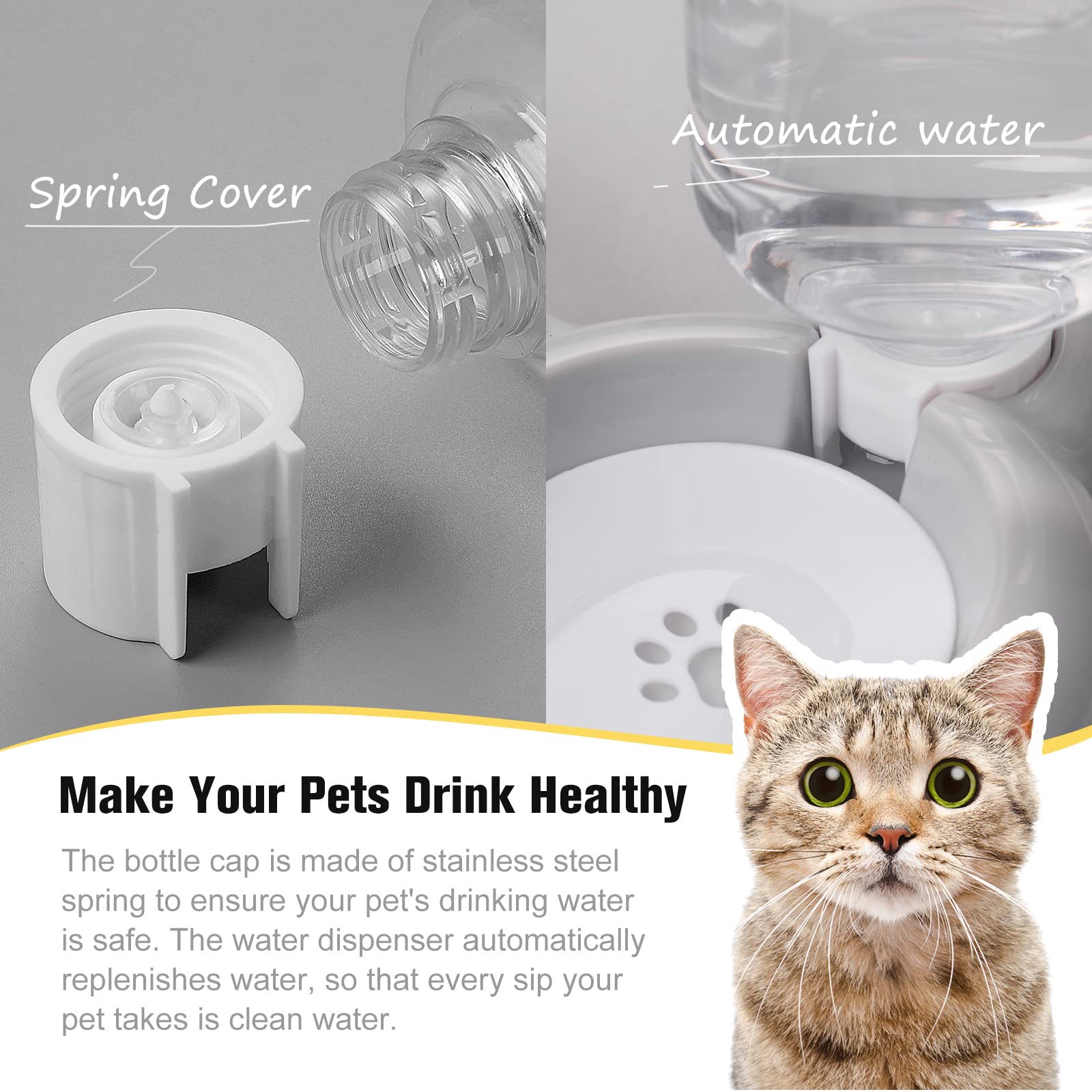 Premium Stainless Steel Cat and Small Dog Bowls Set with Water Dispenser - Non-Slip Pet Food & Water Dishes for Home, Travel, and Outdoor Use - Grey