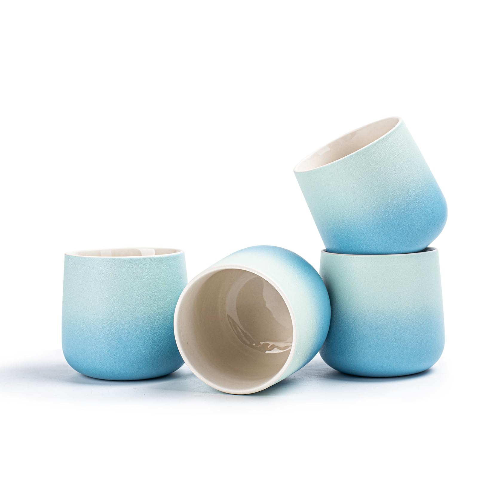 TEANAGOO Japanese Tea Cup Set of 4 - 7.2Oz (205ml) Ceramic Blue White Gradient Cups - Traditional Asian Tea Cups Without Handles - Perfect for Japanese Tea Ceremony, Matcha, Chinese Tea, Home Decor & Gift Giving