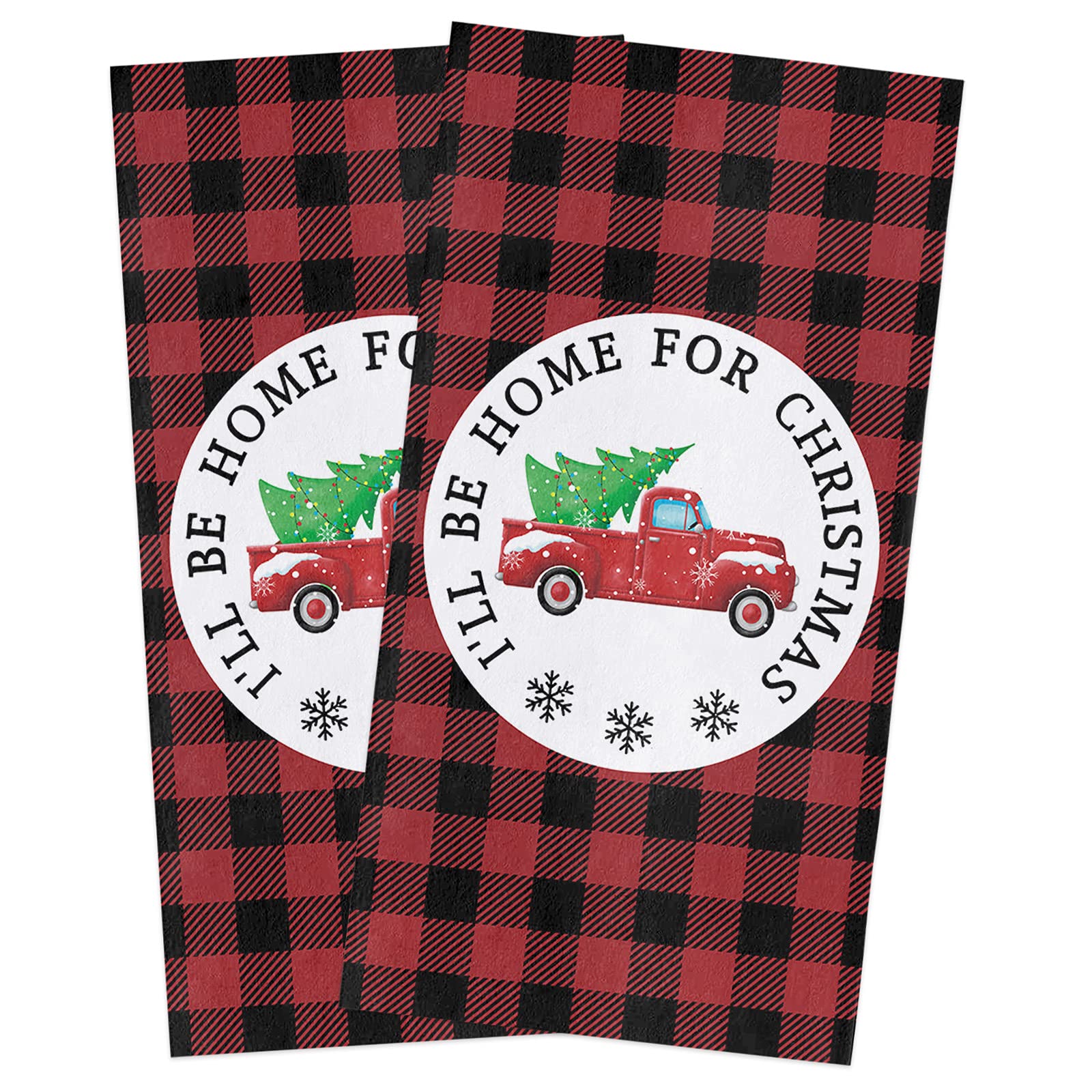 Super Absorbent Soft Microfiber Kitchen Dish Towels 2 Pack - Christmas Red Car Tree Buffalo Plaid Design | Dishcloths, Hand & Tea Towels for Kitchen, Bathroom, Bar | Perfect for Holiday Decor & Daily Cleaning