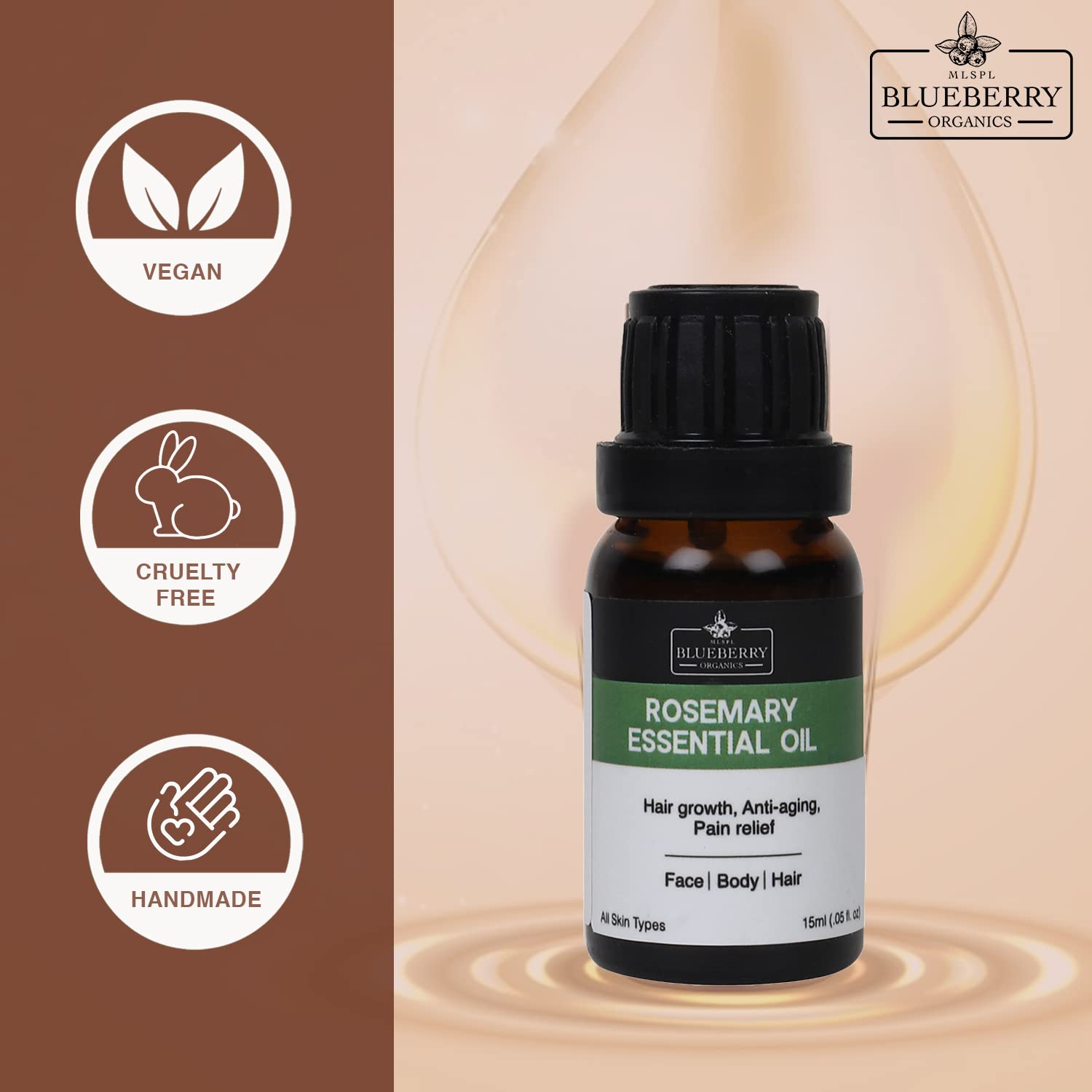 MLSPL BLUEBERRY ORGANICS Rosemary Essential Oil - 100% Pure Therapeutic Grade, USDA Certified Organic, 15ml Bottle | Aromatherapy, Massage, Skin & Hair Care | Perfect for Diffusers, DIY Beauty & Relaxation
