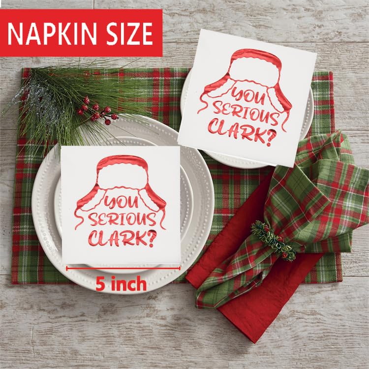 Funny Christmas Napkins - 'You Serious Clark?' Holiday Party Decorations - Red Foil 5x5 Inch Napkins (50-Pack) for Christmas Vacation Themed Parties, Family Gatherings & Office Celebrations