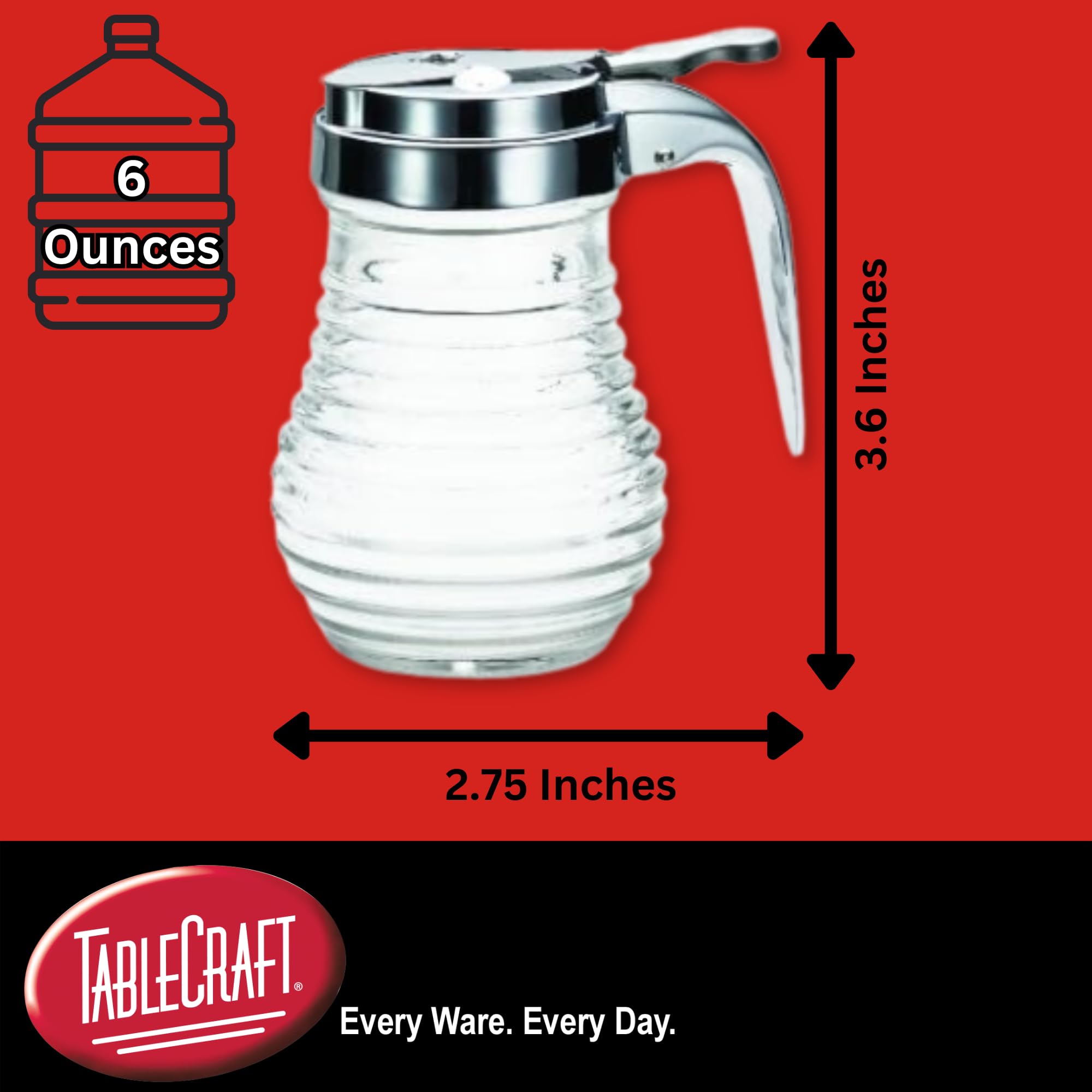 Tablecraft 6 oz Glass Syrup Dispenser - Set of 12 for Coffee, Tea, Cocktails & Pancake Breakfast - Durable Restaurant-Grade Pourer with Stainless Steel Spout