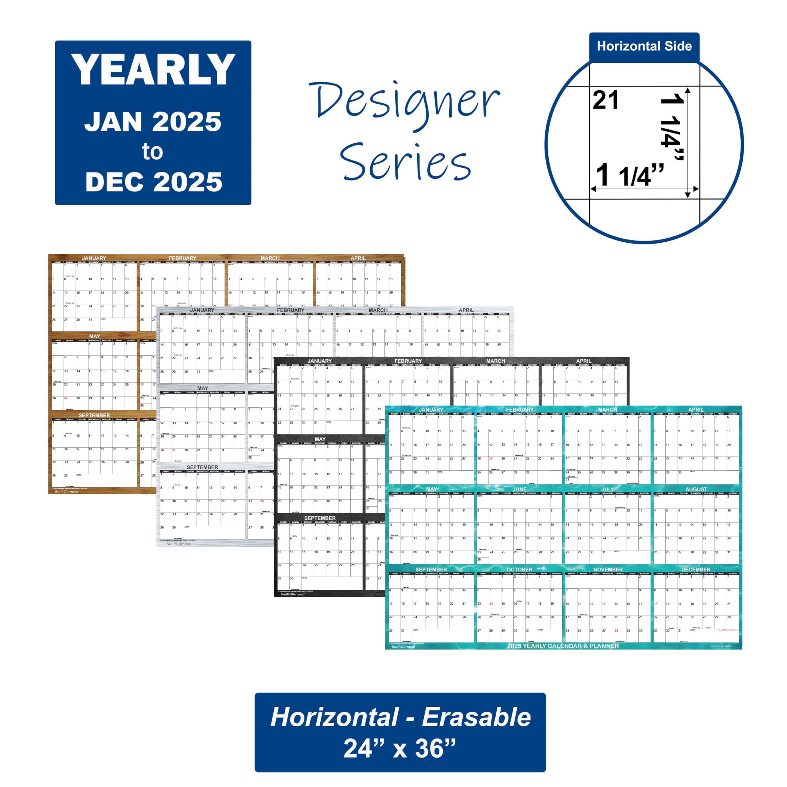 2025 SwiftGlimpse Wall Calendar - 24x36 Inch Large Designer Series | Dry Erase Yearly Planner with Brushed Metal Frame | Perfect for Office, Home & Classroom Organization