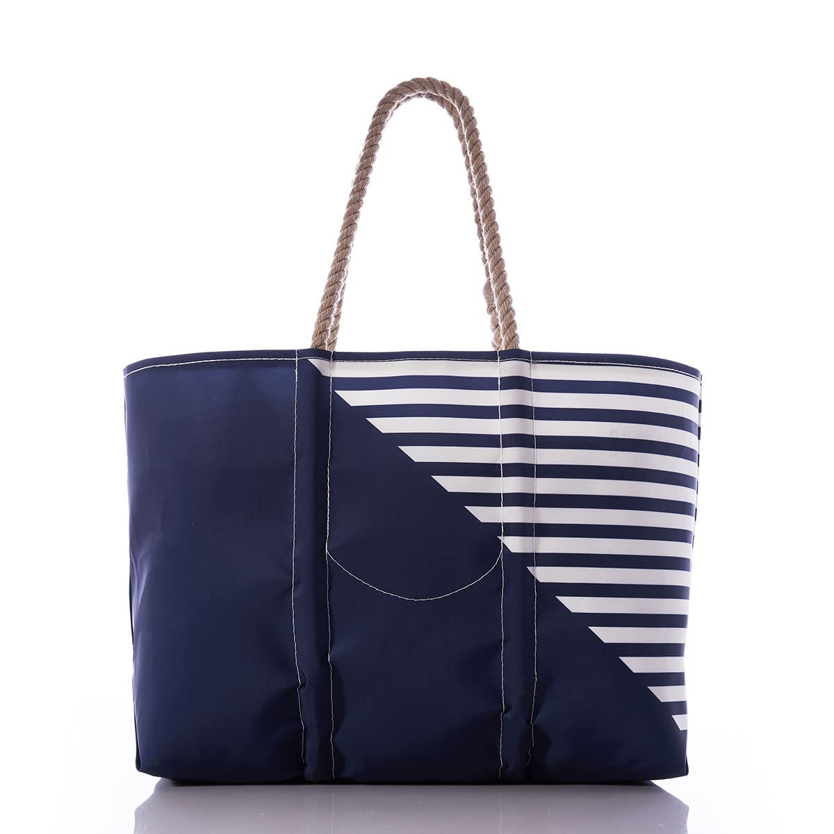 Eco-Friendly Recycled Sailcloth Breton Stripe Tote Bag with Anchor Print - Large White Beach Bag for Women, Spacious Work Tote & Travel Bag with Rope Handles | Perfect for Beach Trips, Office Commute & Weekend Getaways
