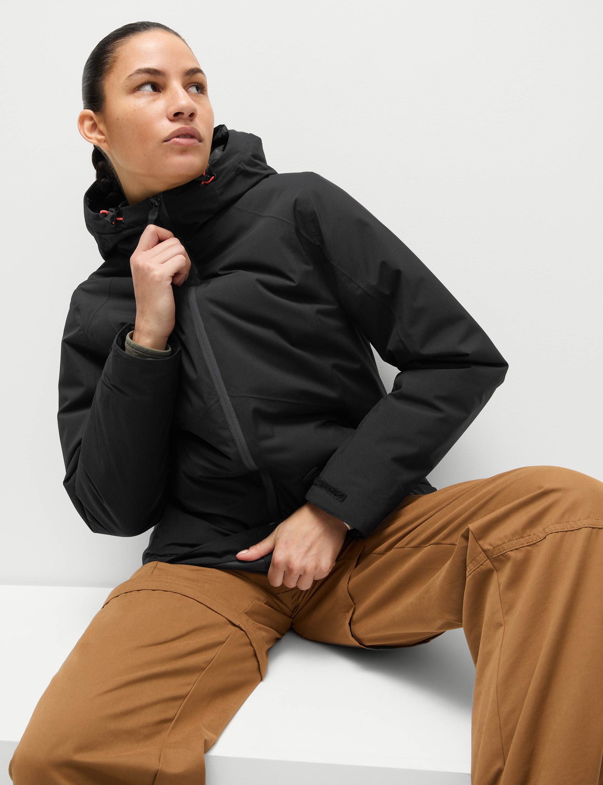 Waterproof Hooded Jacket with Padding - Black | Outdoor Raincoat for Hiking, Camping & Daily Commute