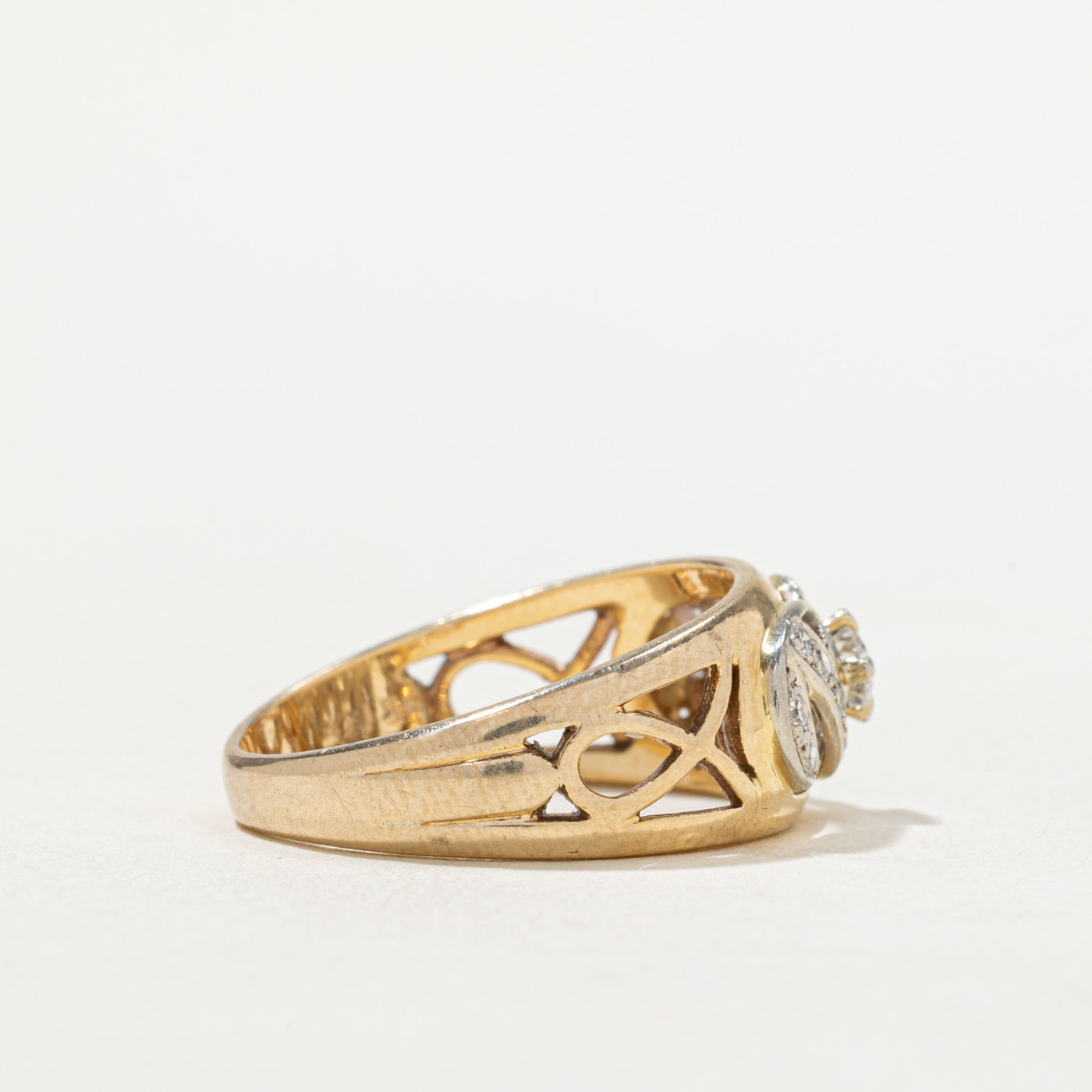 Two Tone Gold Diamond Openwork Ring - 0.25ctw Diamond Engagement Ring for Women - Size 7.5 - Perfect for Wedding, Anniversary & Valentine's Day Gifts