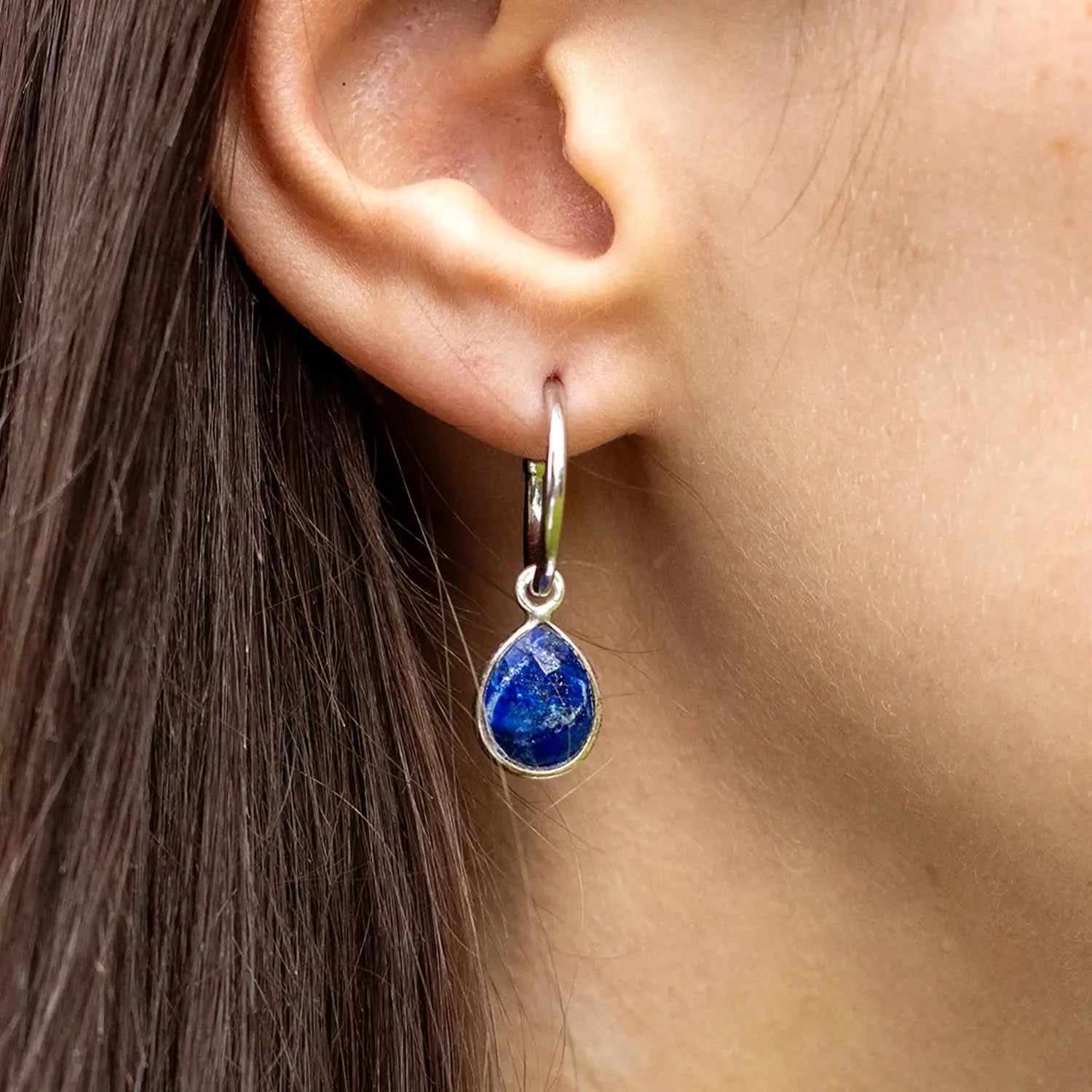 Lapis Lazuli Drop Hoop Earrings - Sterling Silver September Birthstone Jewelry for Women | Perfect Gift for Birthday, Anniversary & Special Occasions