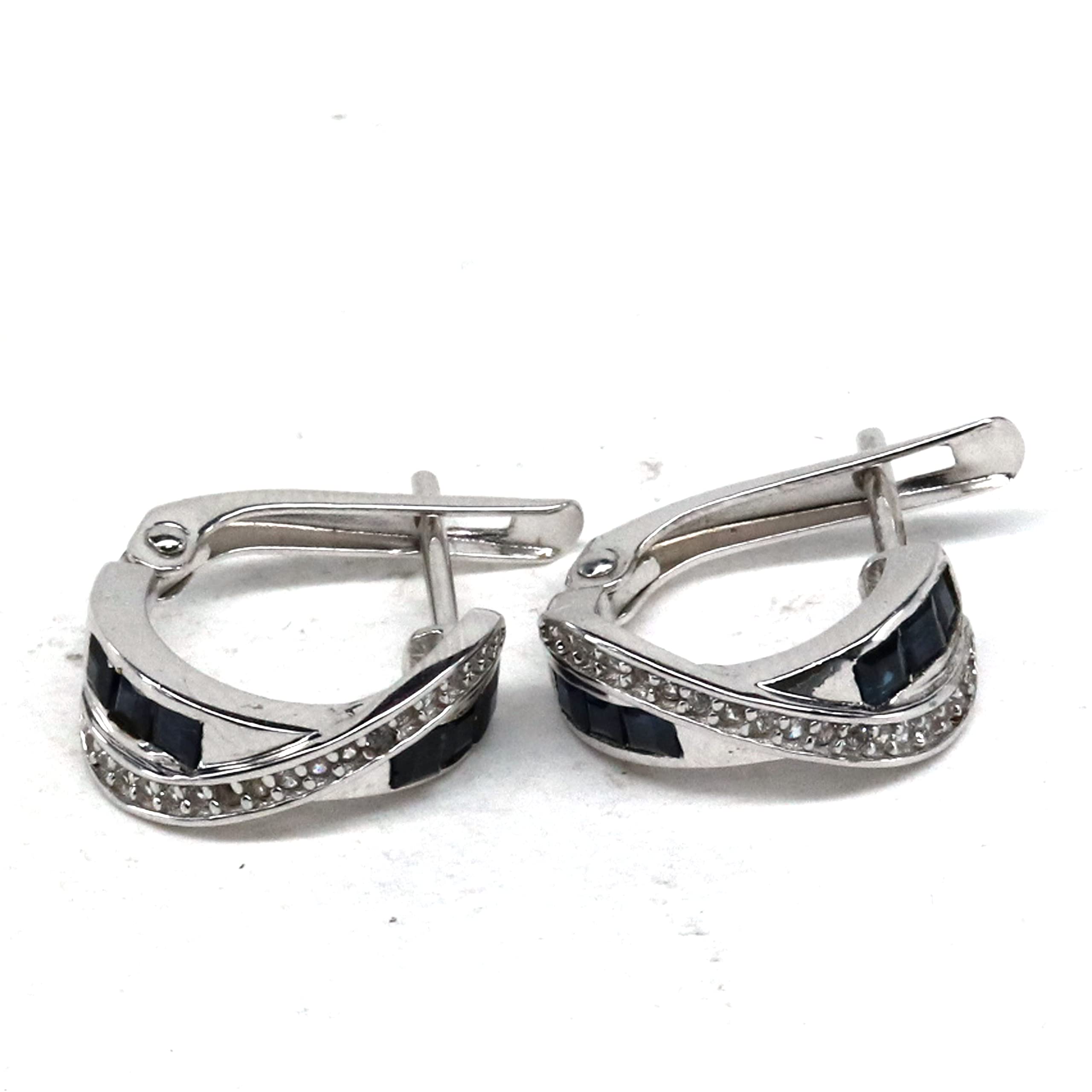 Blue Heated Sapphire & White Unheated Topaz Earrings - 925 Sterling Silver Jewelry for Women - Perfect for Weddings, Parties & Special Occasions