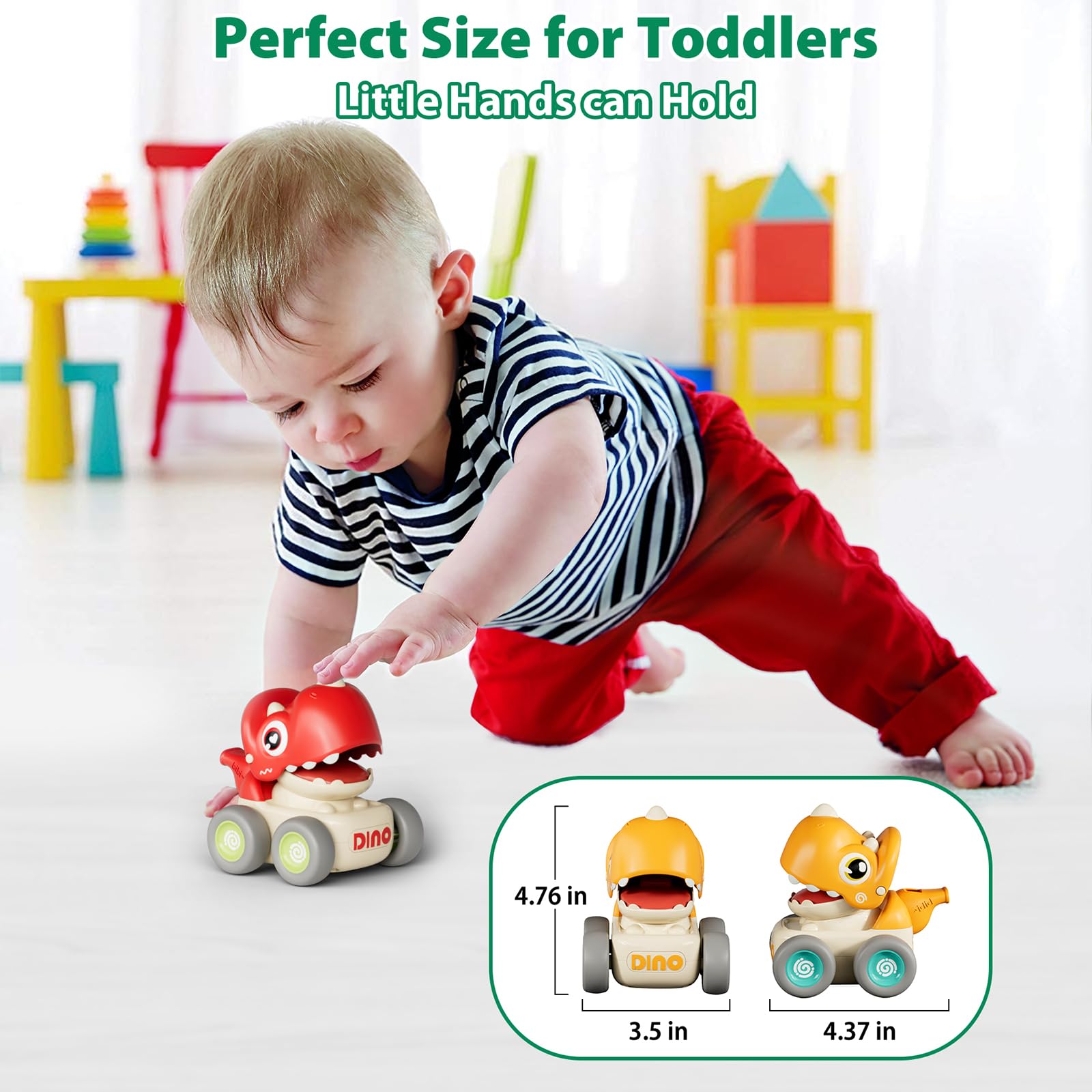 MOONTOY Dinosaur Push and Go Cars for Toddlers 1-3 Years Old | 3PCS No Battery Required Toy Cars | Perfect Birthday Gift for 1 Year Old Boys | Fun Early Learning Toys for 12-18 Month Olds | Great for Indoor Play, Daycare & Preschool Activities