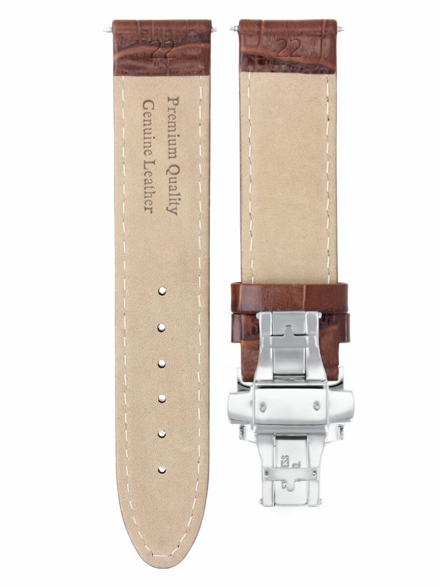 22mm Genuine Leather Watch Band Strap with Clasp - Compatible with Montblanc Timewalker Chrono UTV - Light Brown Replacement Strap for Men's Watches - Perfect for Business, Casual & Formal Occasions
