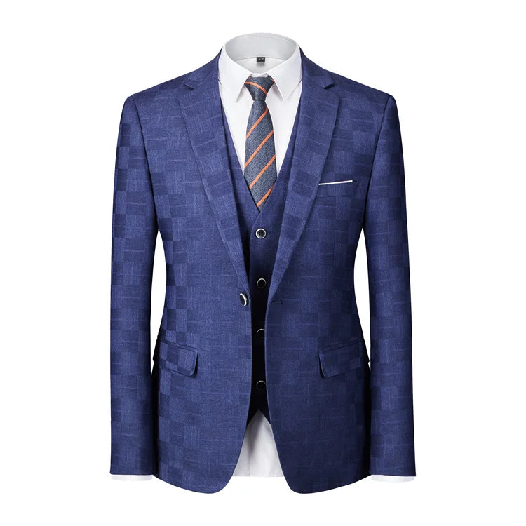Blue Black Burgundy Plaid 3-Piece Men's Suit CB1216 - Perfect for Weddings, Business Meetings & Formal Events