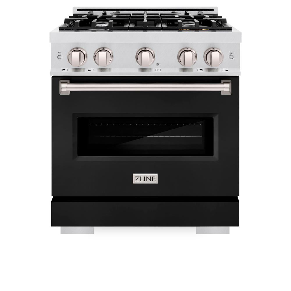 ZLINE 30 Inch 4.2 Cu Ft Classic Gas Range with 4 Burner Cooktop & Convection Gas Oven - Satin Stainless Steel with Black Matte Door (CGRS BLM 30) | Professional Kitchen Appliance for Home Chefs & Cooking Enthusiasts