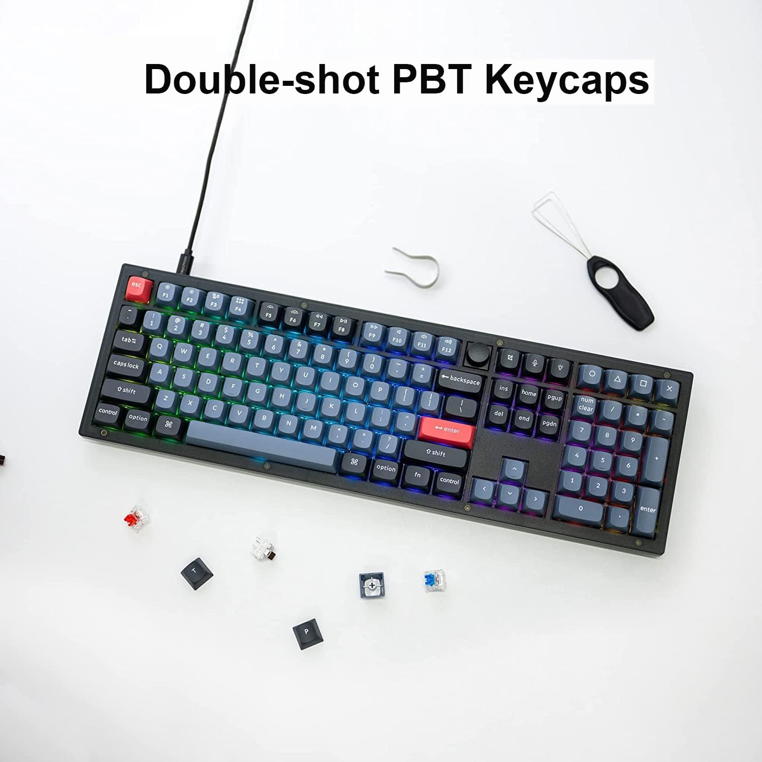 Keychron V6 100% Layout Custom Mechanical Keyboard - Wired RGB Backlit with Knob, 108 Keys QMK/VIA Programmable, Hot-Swappable K Pro Red Switches, PBT Keycaps for Mac & Windows (Frosted Black) - Perfect for Gaming, Coding & Office Work