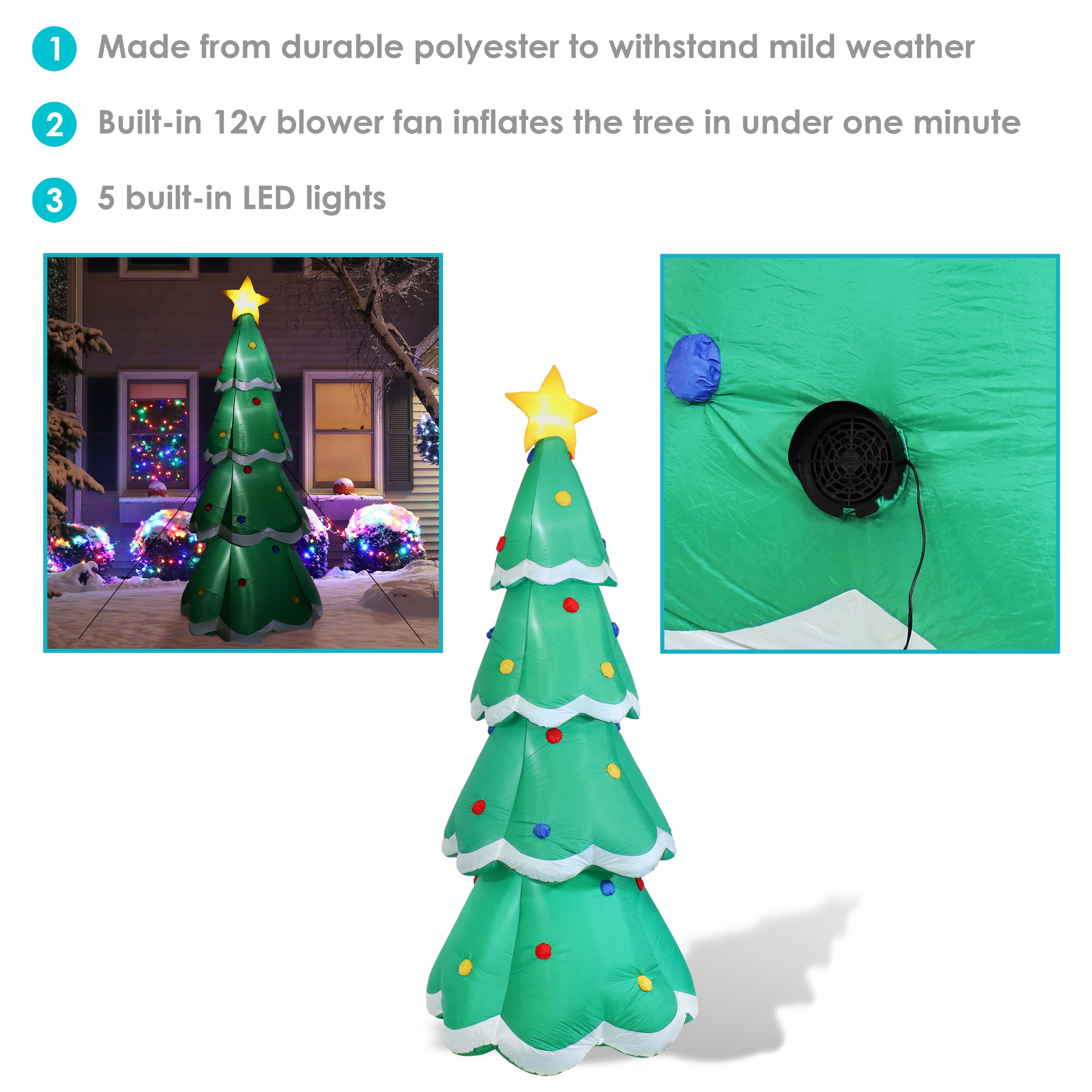 9.5ft Pre-Lit Inflatable Christmas Tree Outdoor Decor - Sunnydaze Holiday Yard Decoration for Christmas, Xmas Party & Winter Festival Decorations