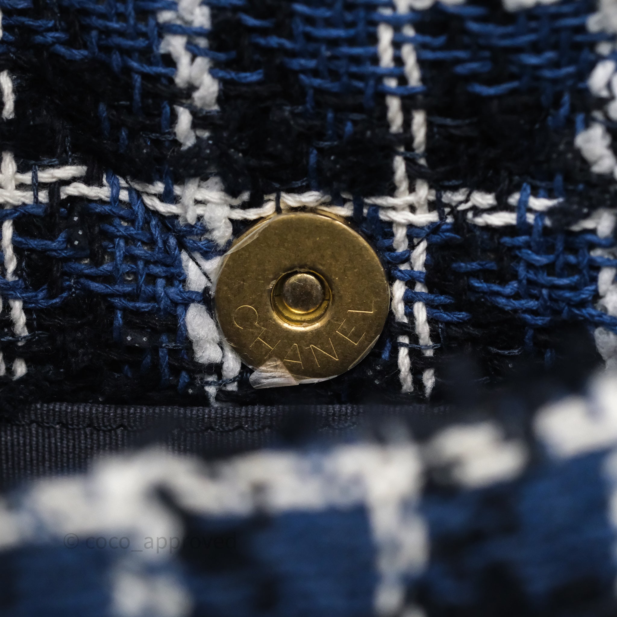 Chanel 19 Small Handbag in Blue, White & Black Grid Tweed with Mixed Hardware - Perfect for Work, Travel & Evening Events