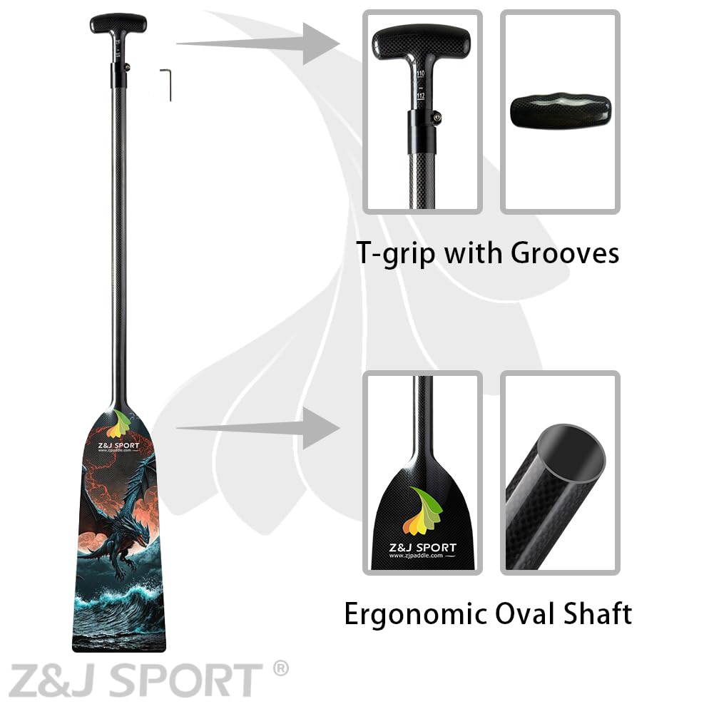 Z&J SPORT Adjustable Carbon Fiber Dragon Boat Paddle - IDBF Approved Competition Paddle with Dragon Graphic & Adjustable T-Handle for Racing | Perfect for Dragon Boat Festivals, Team Training & Water Sports