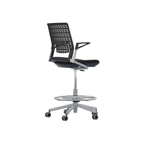 Safco Thesis Extended Height Vinyl Task Stool Chair - Adjustable Office Stool with Back Support KSX1SBBLK - Perfect for Home Office, Kitchen Counter, and Salon Workstations