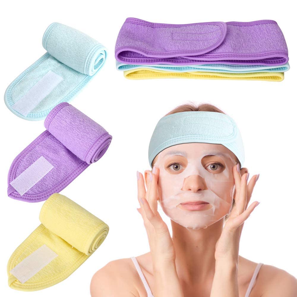 Zhunmun Stretchable Polycotton Adjustable Headband for Women - Soft Makeup & Spa Head Wrap, Facial Hair Band for Skincare, Washing Face, Salon & Relaxation (2-Pack, Multicolor) - Perfect for Home Spa, Beauty Routine & Daily Skincare