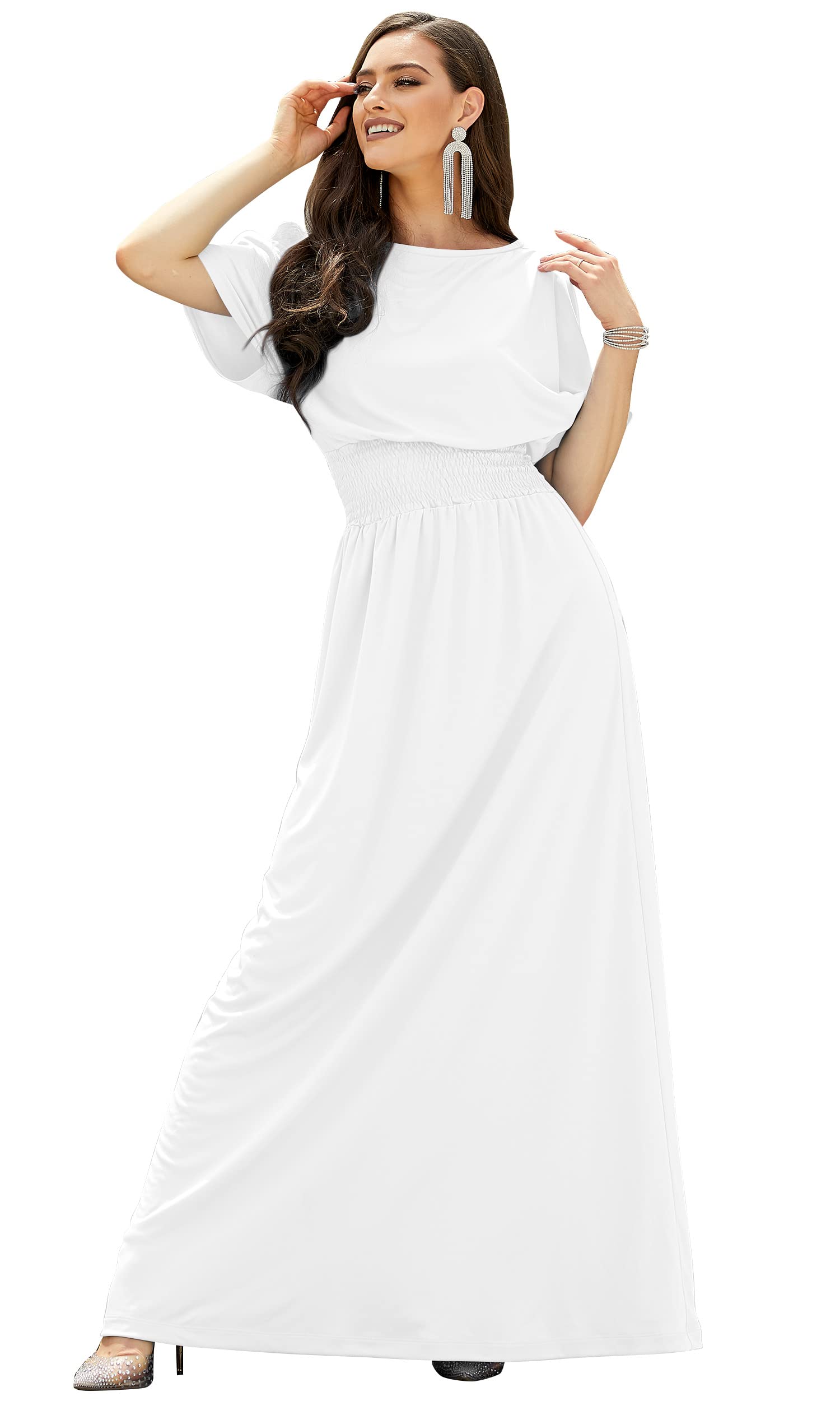 Elegant Women's Split Sleeve Smocked Cocktail Maxi Dress for Evening Parties & Special Occasions | KOH KOH Long Flowy Dress for Weddings, Date Nights & Formal Events