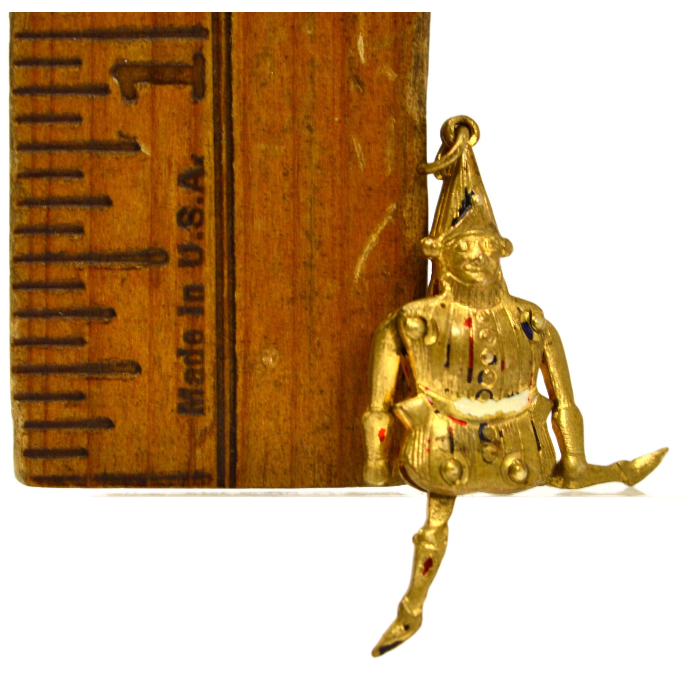Antique Fairytale Court Jester Articulated Charm for Bracelet - Gold Gilt Jewelry for Medieval, Renaissance, or Fantasy Costume Accessories