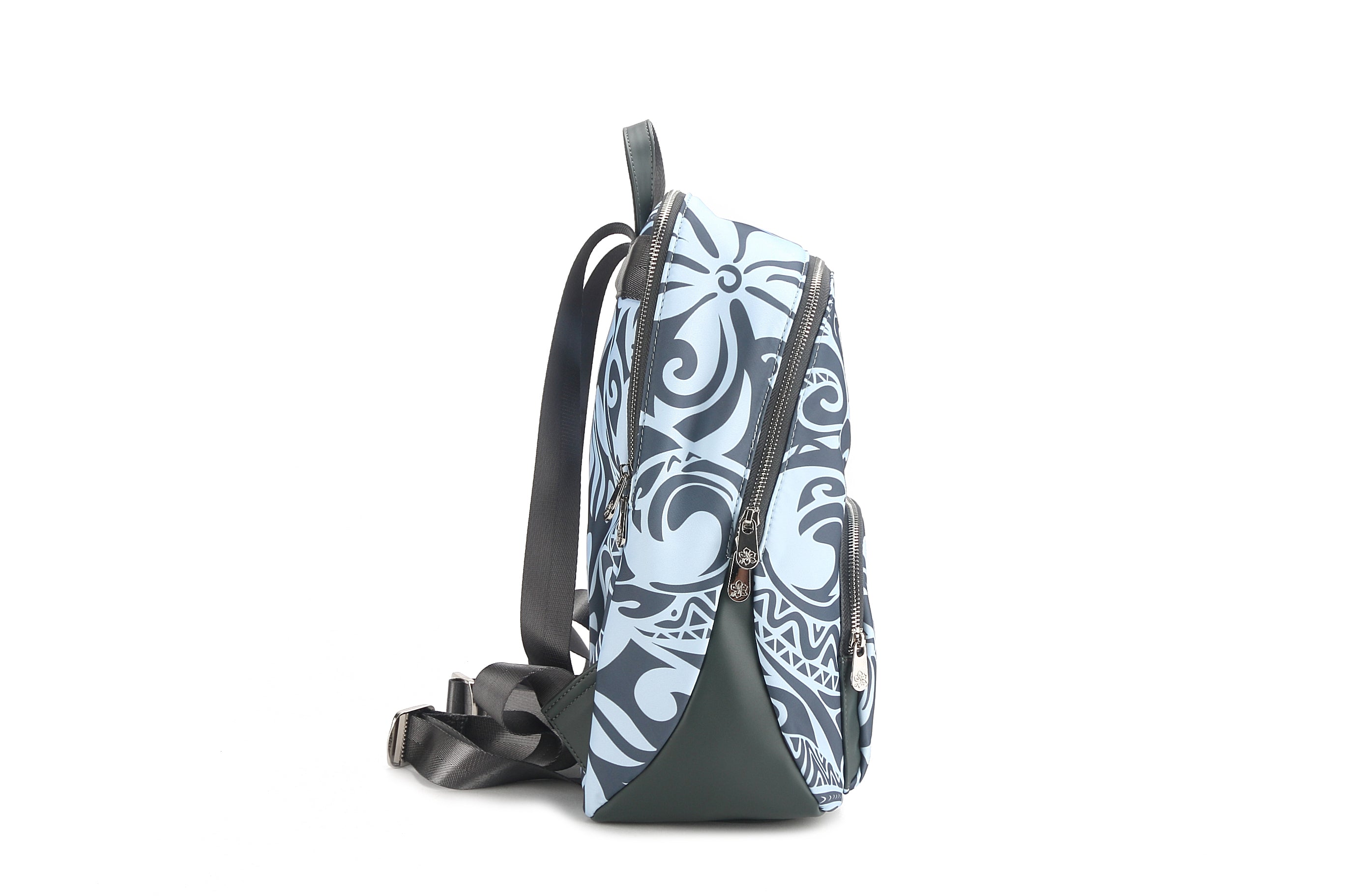 Large Keʻolu Tapa Tiare Teal Backpack - Durable Travel Backpack for Hiking, School & Work | Water-Resistant Daypack with Laptop Compartment