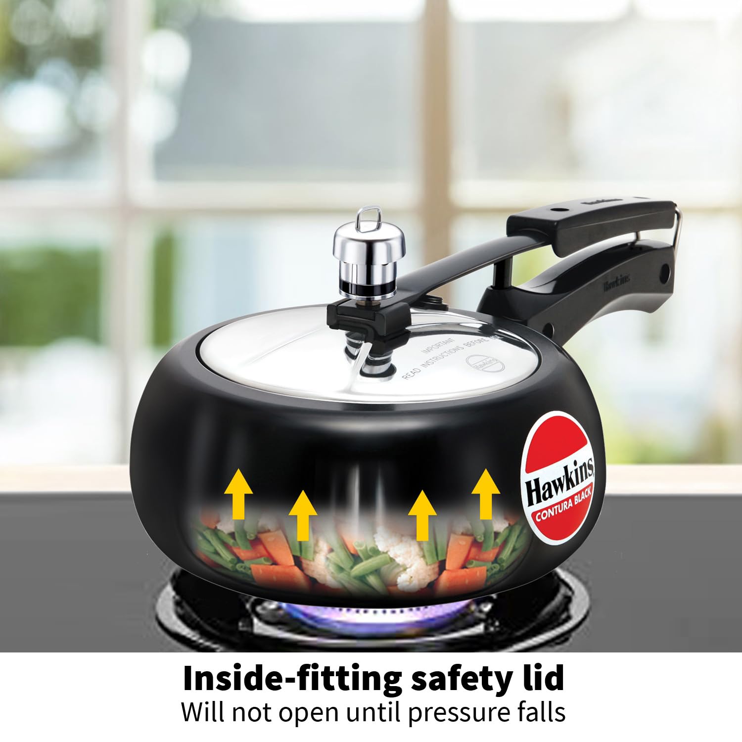 Hawkins 2L Black Pressure Cooker - Hard Anodized Aluminum Inner Lid, Compact Handi Cooker for Home & Kitchen (CB20) | Perfect for Fast Cooking, Meal Prep & Indian Cuisine