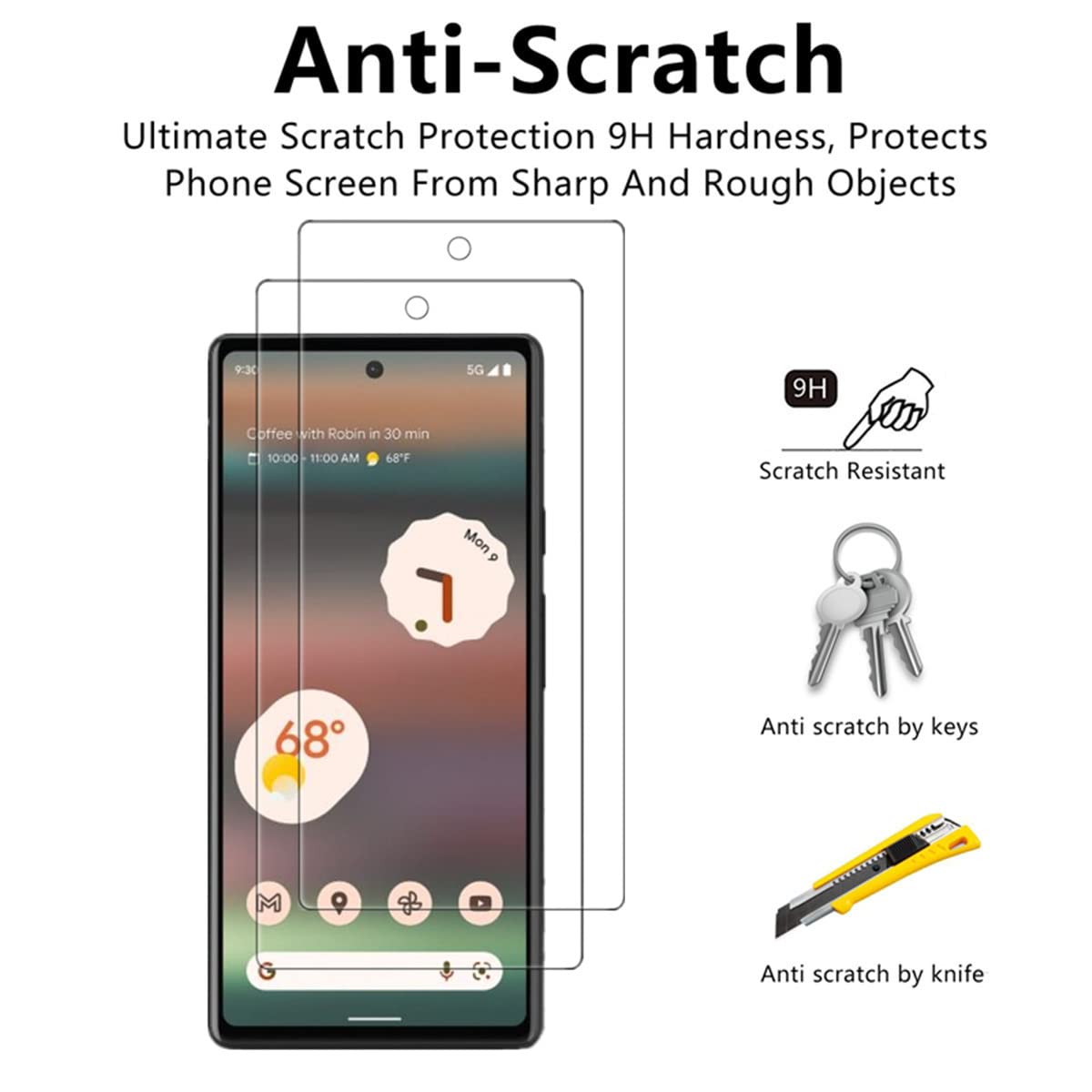 VIESUP 2-Pack HD Clear Tempered Glass Screen Protector for Google Pixel 6a - 9H Hardness, Anti-Scratch, Case Friendly for Daily Protection