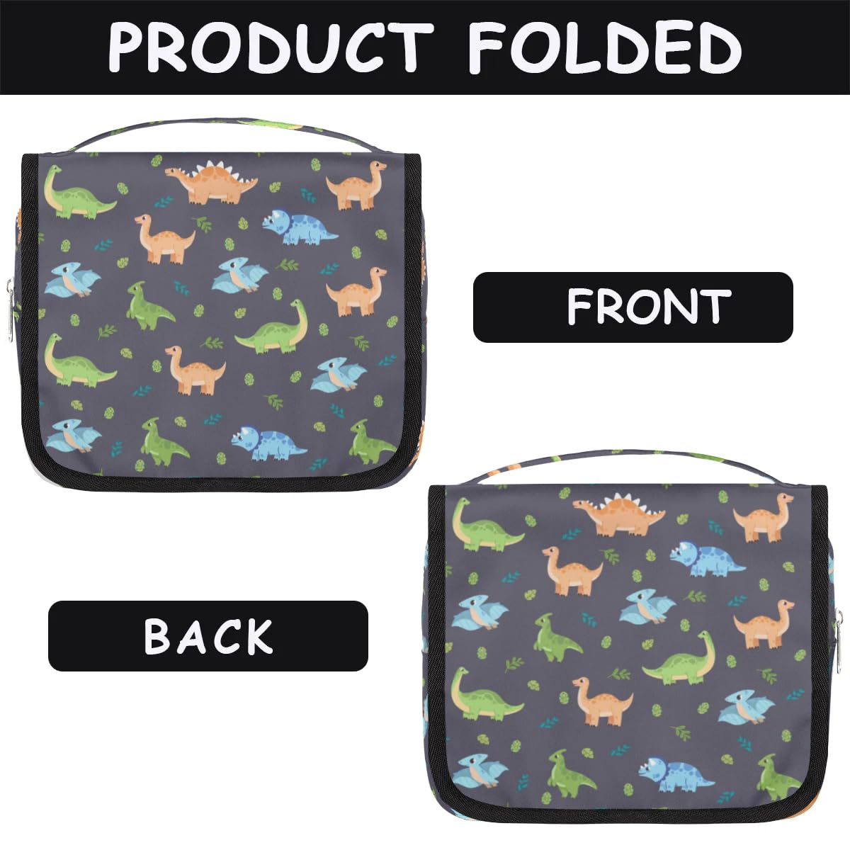 Dinosaur Hanging Travel Toiletry Bag with Hook - Waterproof Cosmetic Organizer for Men & Boys - Cute Cartoon Dino Makeup Case for Toiletries & Accessories - Perfect for Camping, Gym, Travel & Daily Use