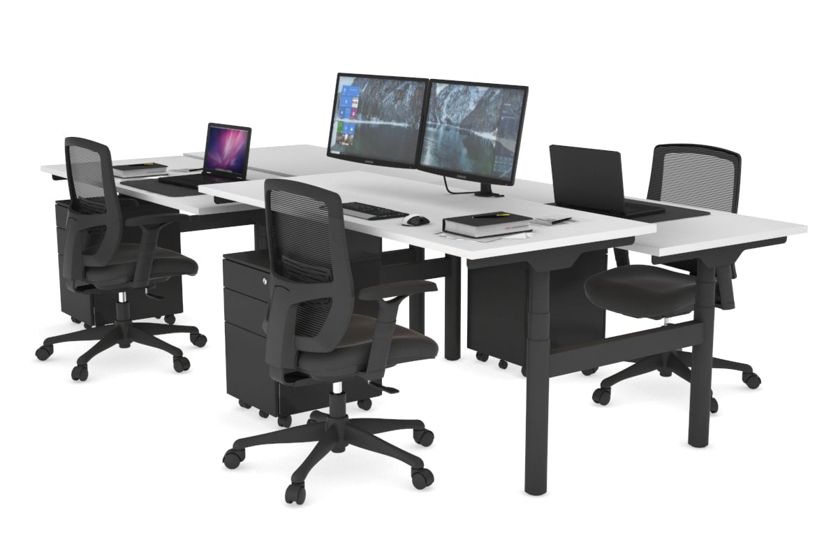 Flexi Premium Height Adjustable 4-Person H Bench Workstation - Black Frame [1600L x 700W] - Ideal for Office, Coworking Space & Home Office Setup