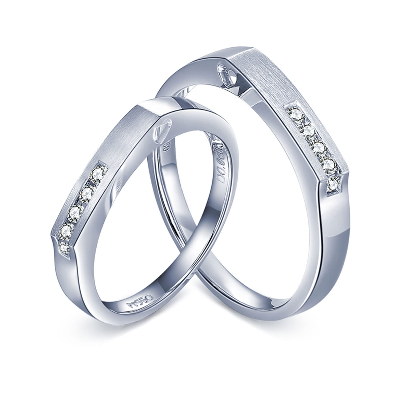 WSX Diamond Matching Couples Rings for Him and Her - Sterling Silver/10K/14K/18K Wedding Promise Rings with Free Engraving, Perfect for Anniversaries, Engagements and Romantic Gifts