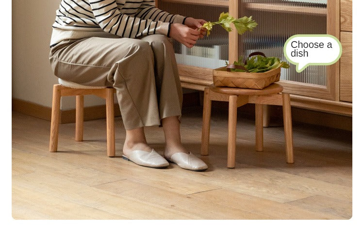 Solid Oak Wood Round Stackable Stool - Rustic Home Decor, Kitchen Island Seating, Bar Stool for Dining Room & Outdoor Use
