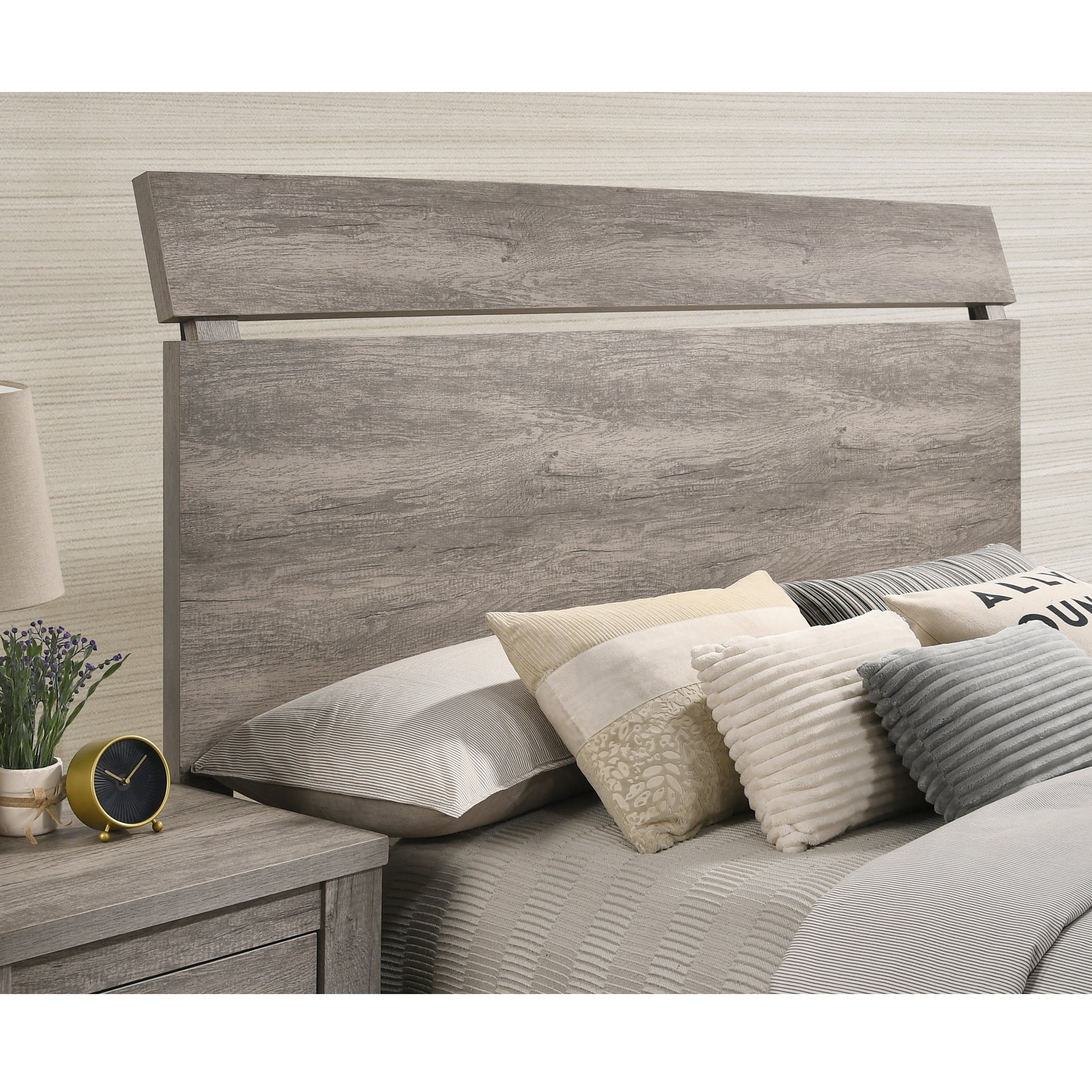 Floren Contemporary Weathered Gray Wood Panel Bed - Queen Size Modern Farmhouse Bed Frame with Headboard - Perfect for Master Bedroom, Guest Room & Rustic Home Decor