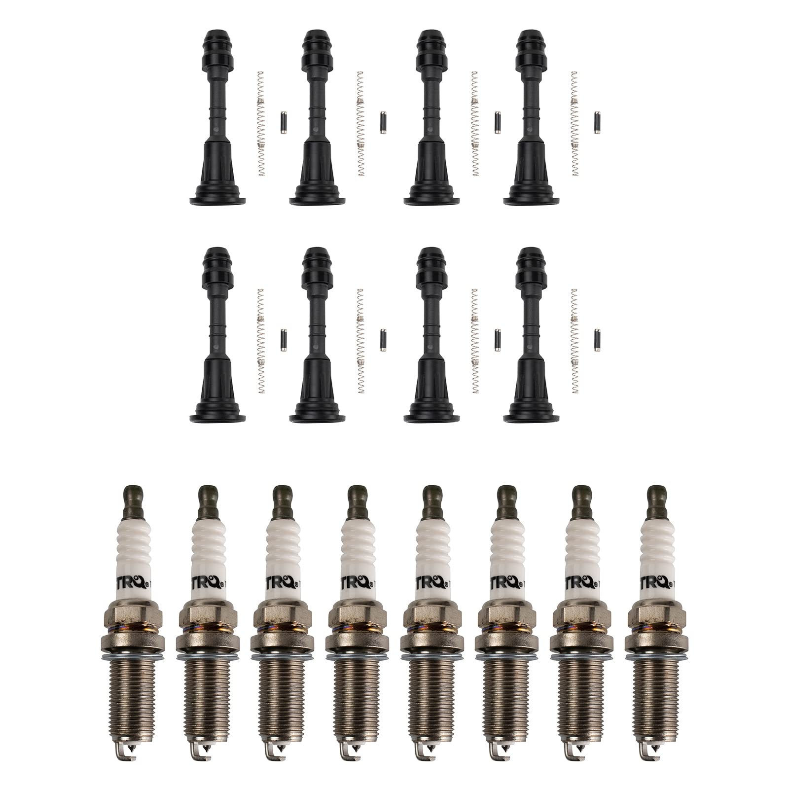 TRQ Ignition Coil Boots & Iridium Spark Plug Kit Set for Infiniti Nissan Truck - High Performance Replacement Parts for G35, G37, 350Z, 370Z, Frontier, Xterra - Perfect for Engine Tune-Up & Maintenance
