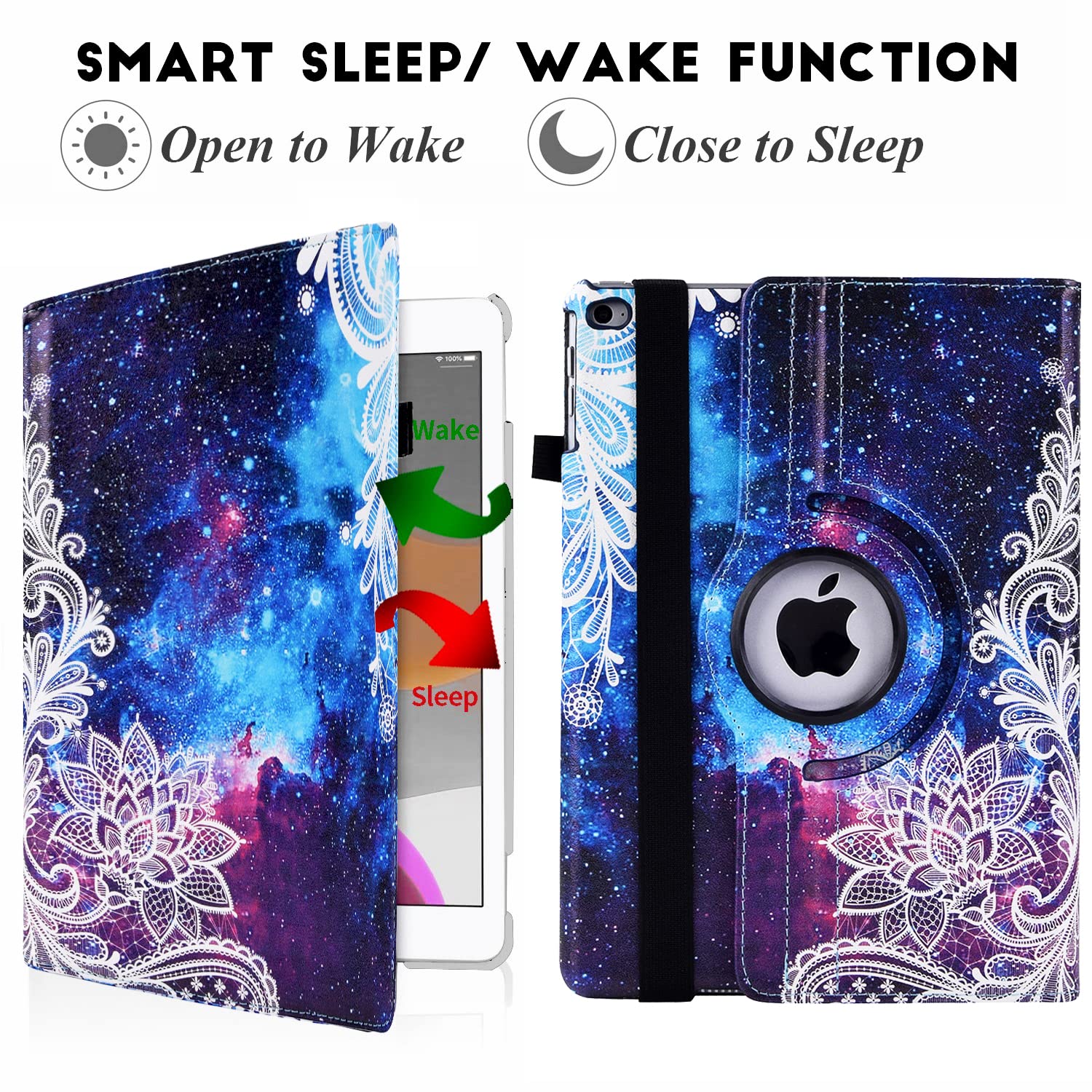 360° Rotating iPad Case for iPad 9.7 Inch (6th/5th Gen) & iPad Air 2 - Protective Stand Cover with Auto Sleep/Wake Function | Perfect for Work, Study & Entertainment (Galaxy Flower Design)
